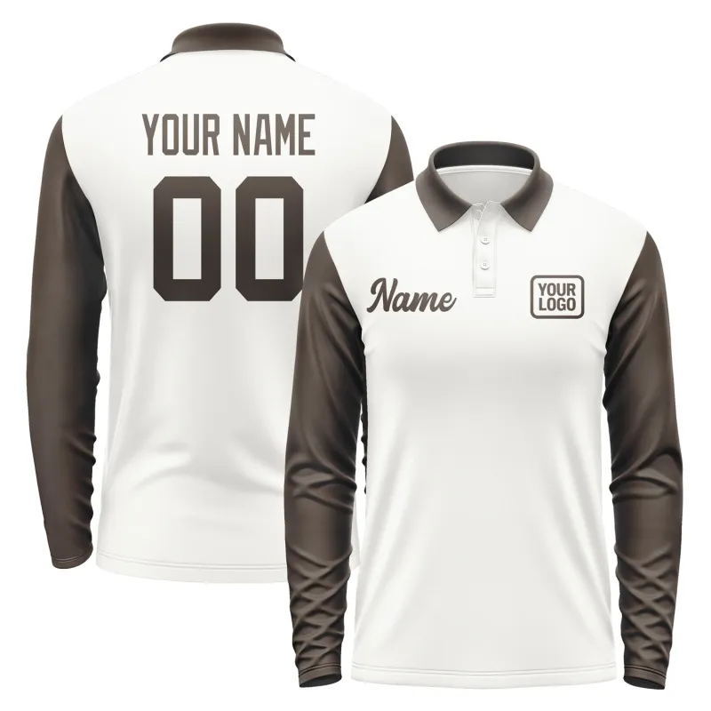 Custom White Brown Long Sleeve Polo Shirt sold by Tailorly