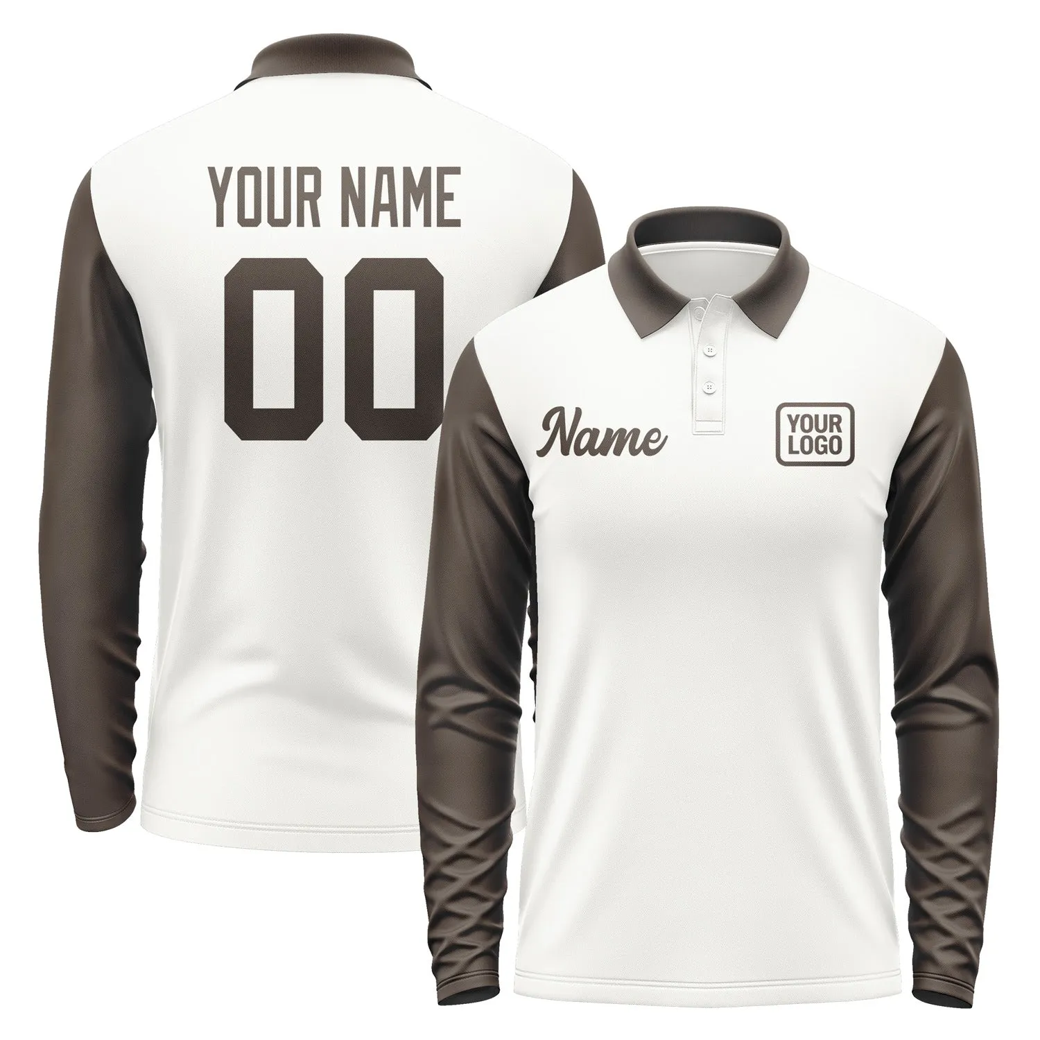 Custom White Brown Long Sleeve Polo Shirt sold by Tailorly