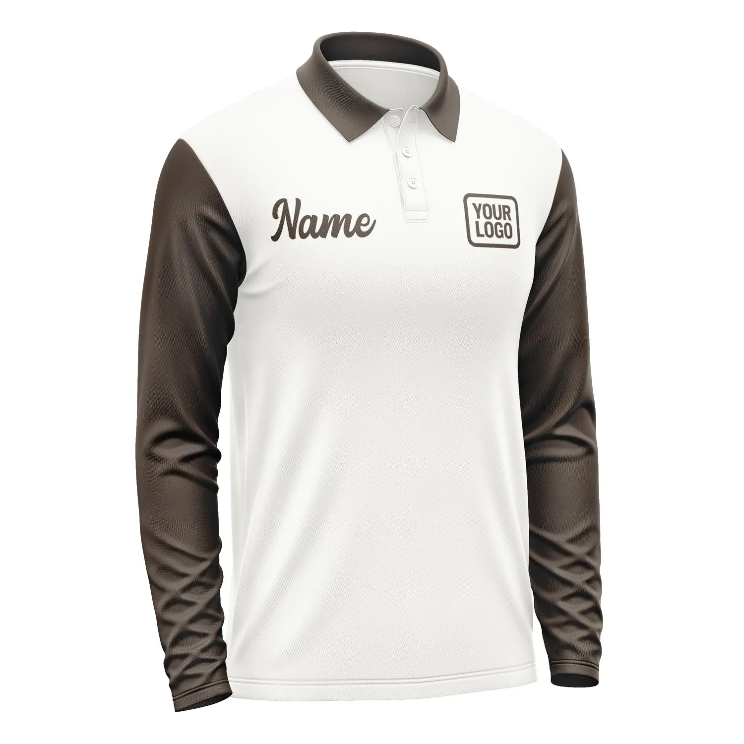 Custom White Brown Long Sleeve Polo Shirt sold by Tailorly product image thumbnail 4