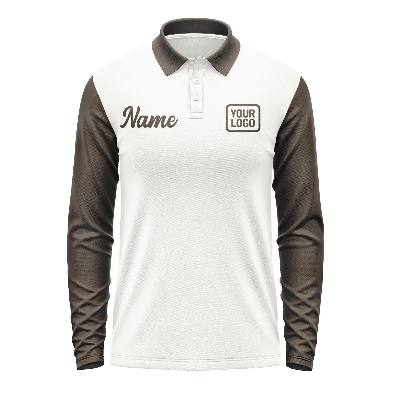 Custom White Brown Long Sleeve Polo Shirt sold by Tailorly product image thumbnail 2