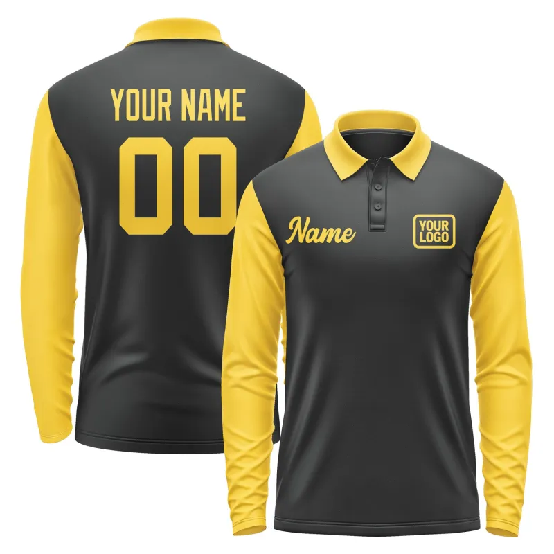 Custom Black Gold Long Sleeve Polo Shirt sold by Tailorly