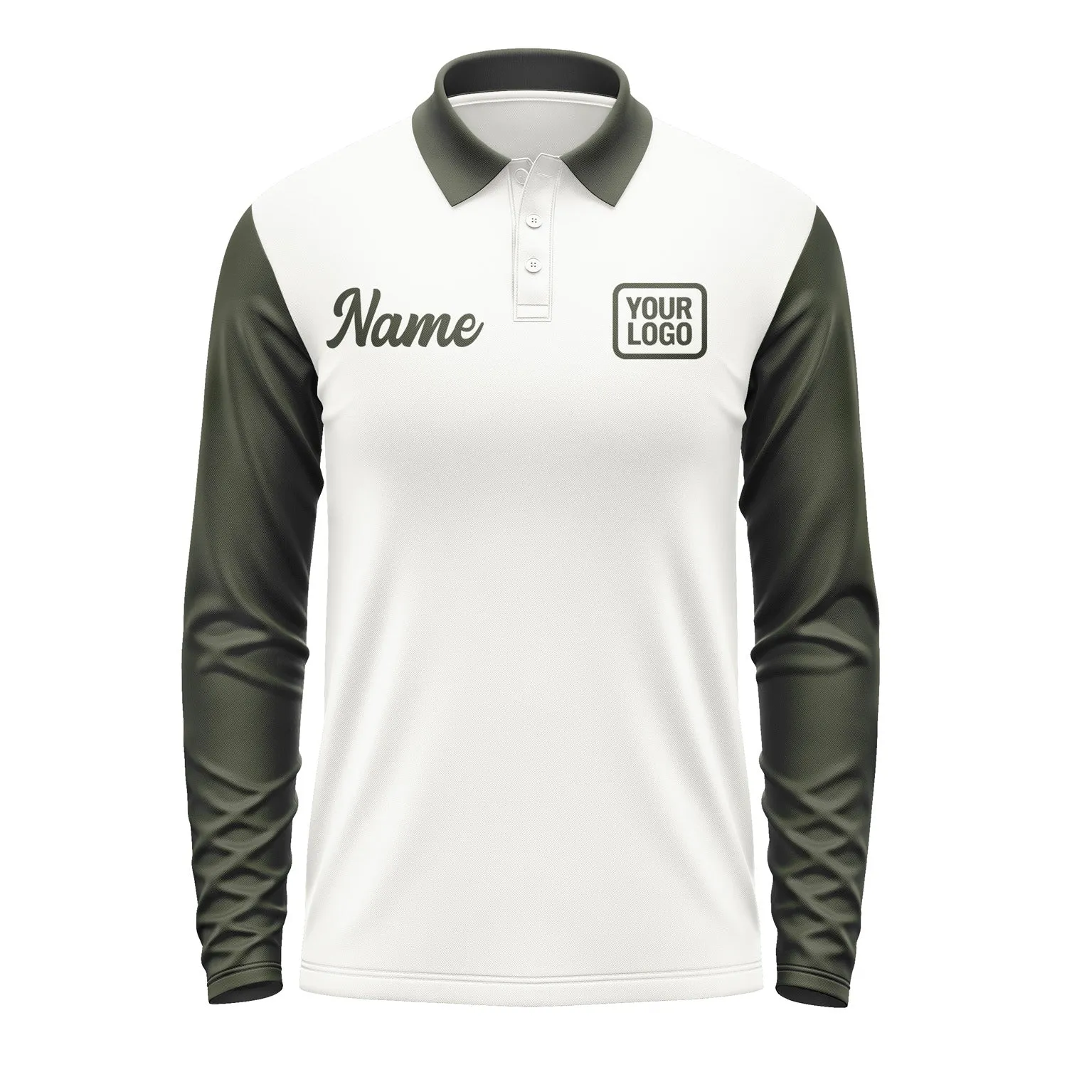 Custom White Olive Long Sleeve Polo Shirt sold by Tailorly product image thumbnail 2