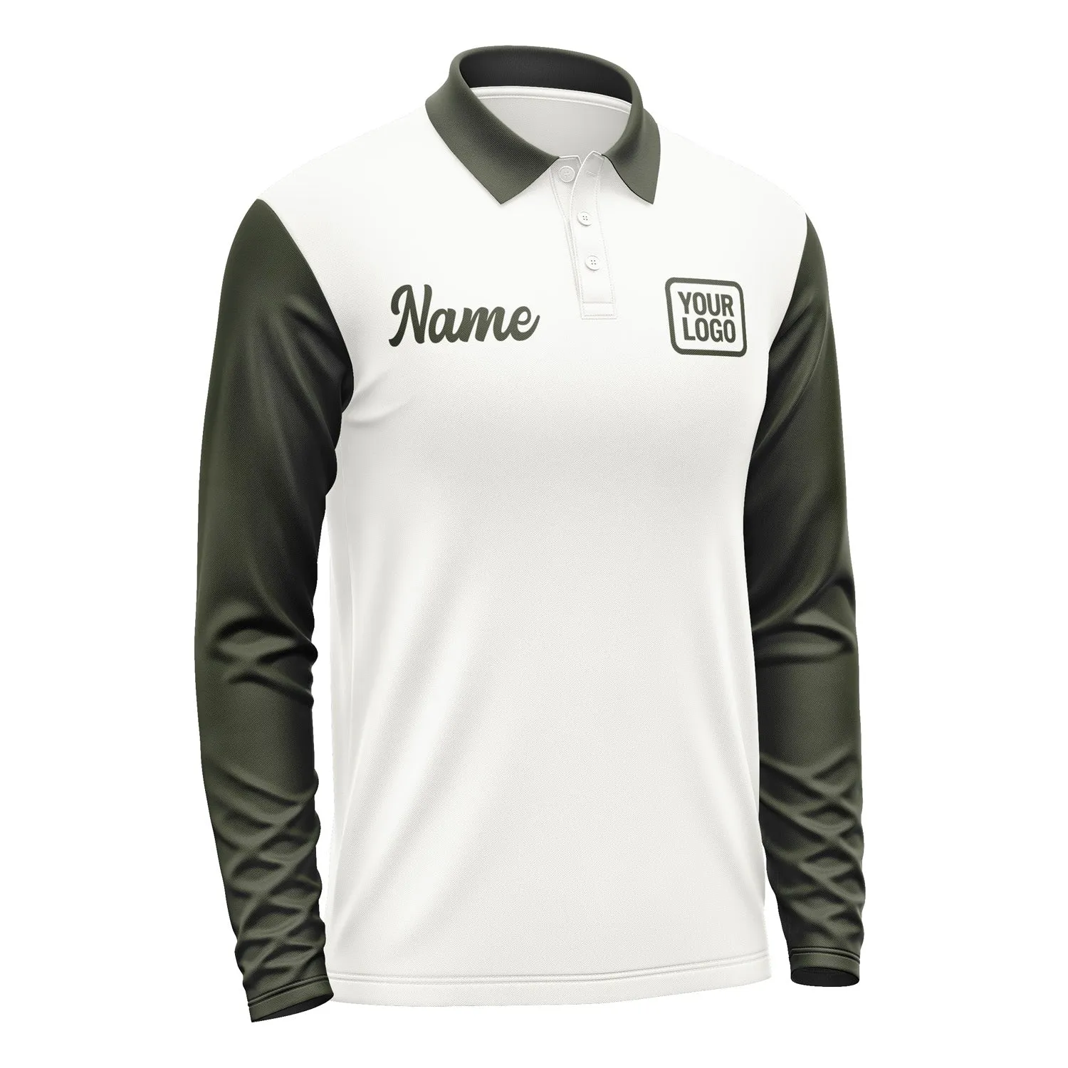 Custom White Olive Long Sleeve Polo Shirt sold by Tailorly product image thumbnail 4