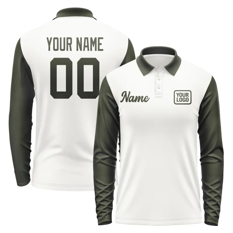 Custom White Olive Long Sleeve Polo Shirt sold by Tailorly