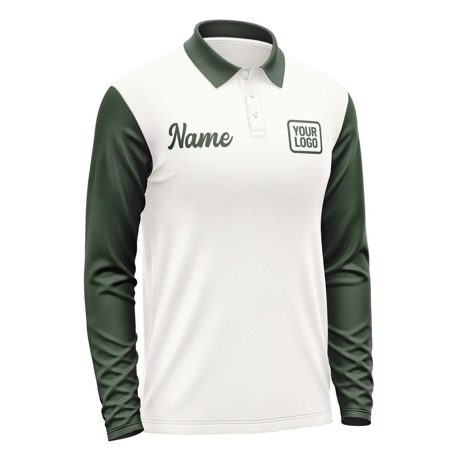 Custom White Dark Green Long Sleeve Polo Shirt sold by Tailorly product image thumbnail 4