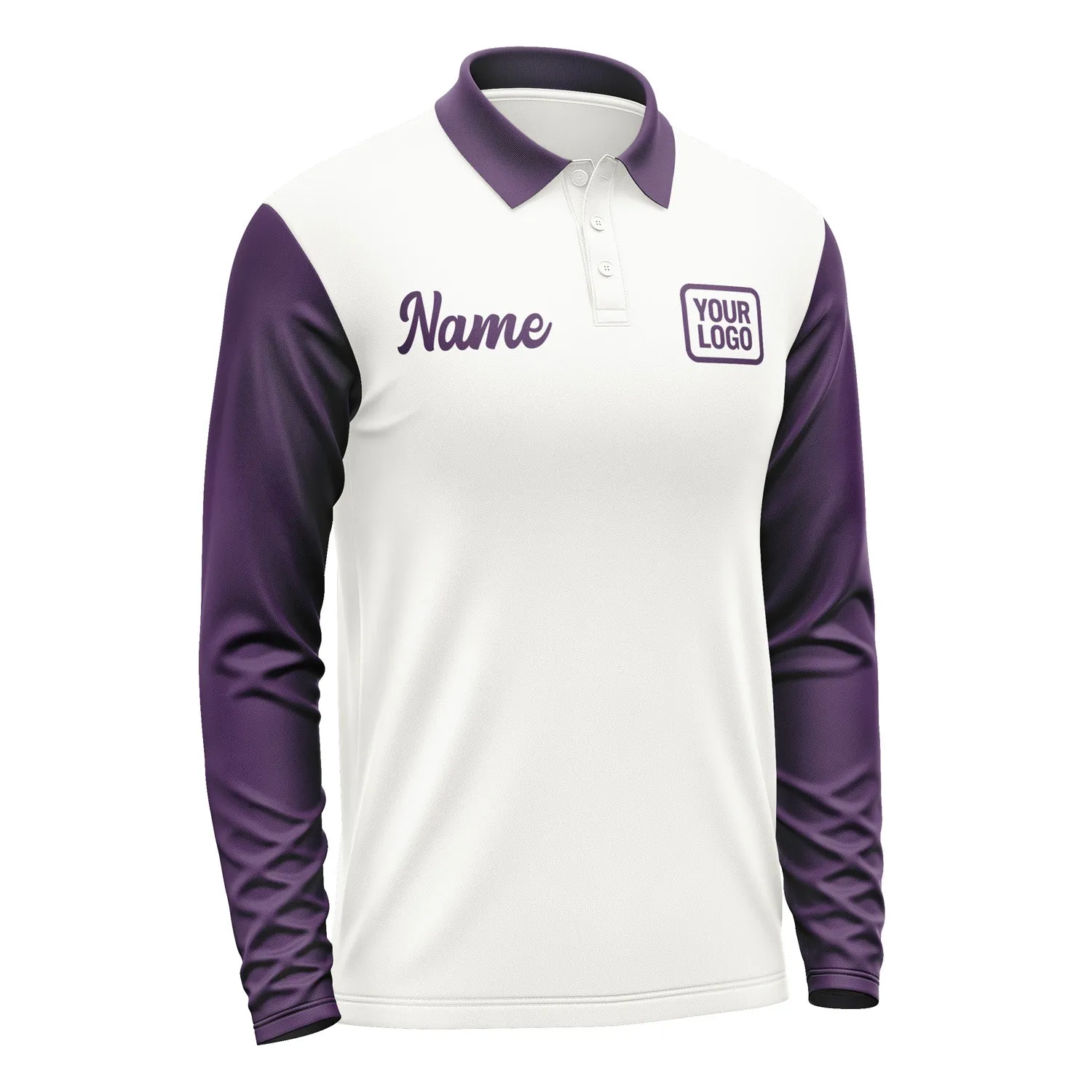 Custom White Purple Long Sleeve Polo Shirt sold by Tailorly product image thumbnail 4