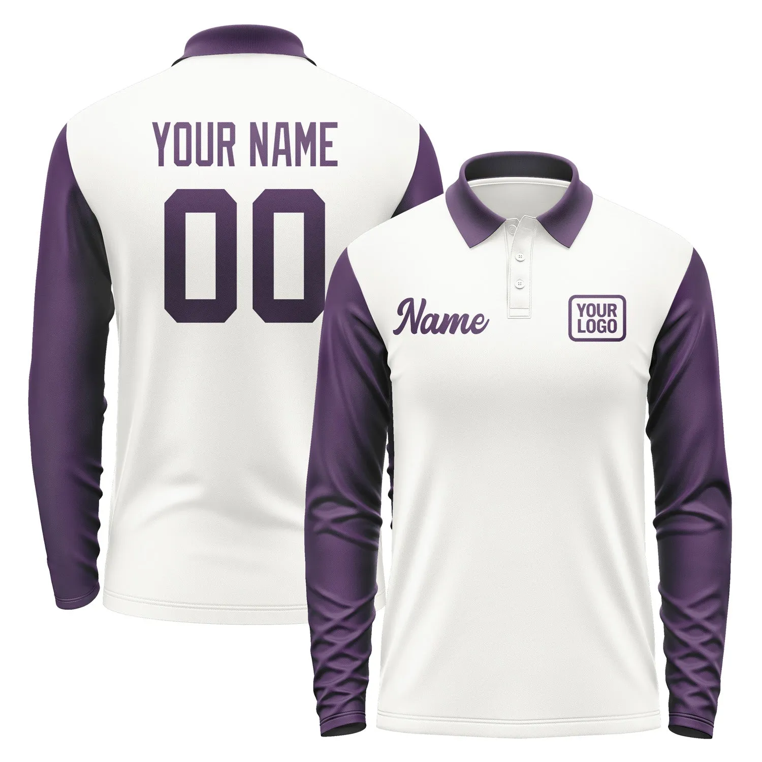 Custom White Purple Long Sleeve Polo Shirt sold by Tailorly