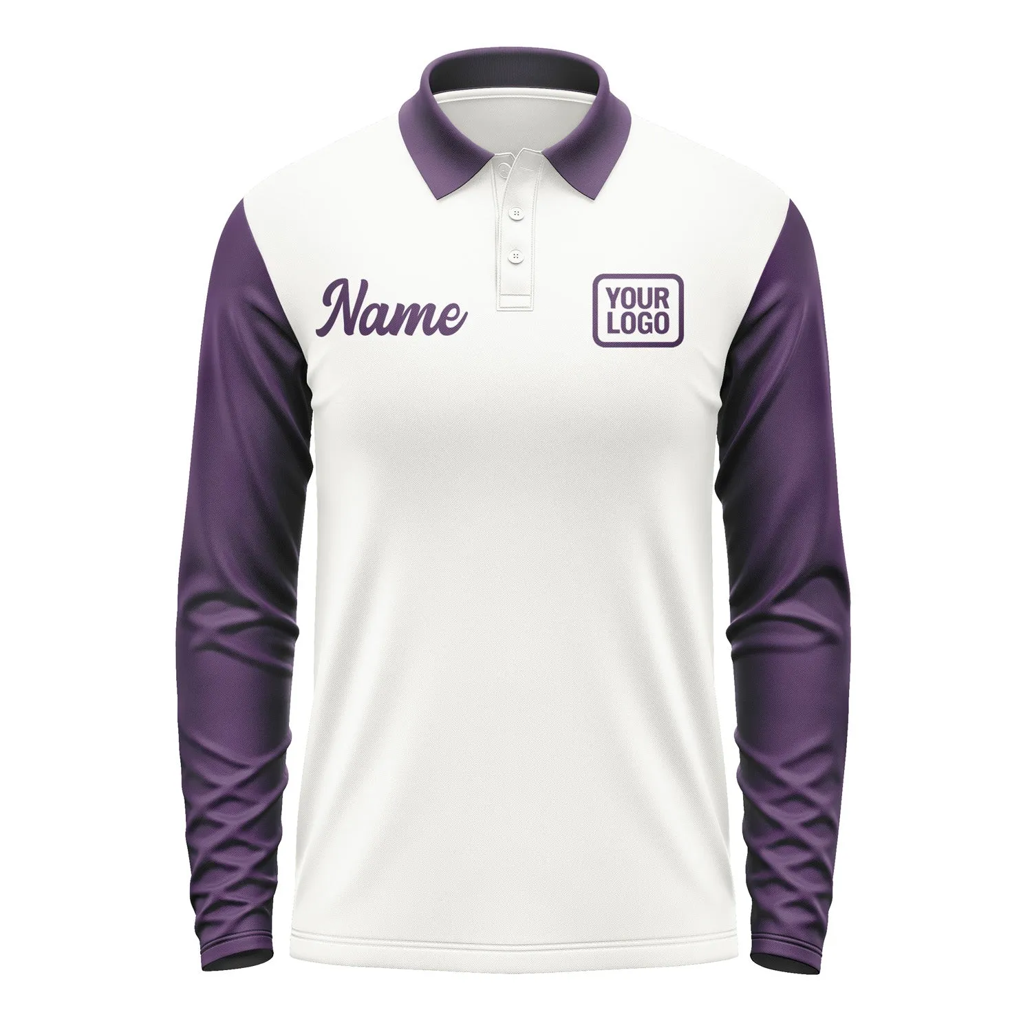 Custom White Purple Long Sleeve Polo Shirt sold by Tailorly product image thumbnail 2