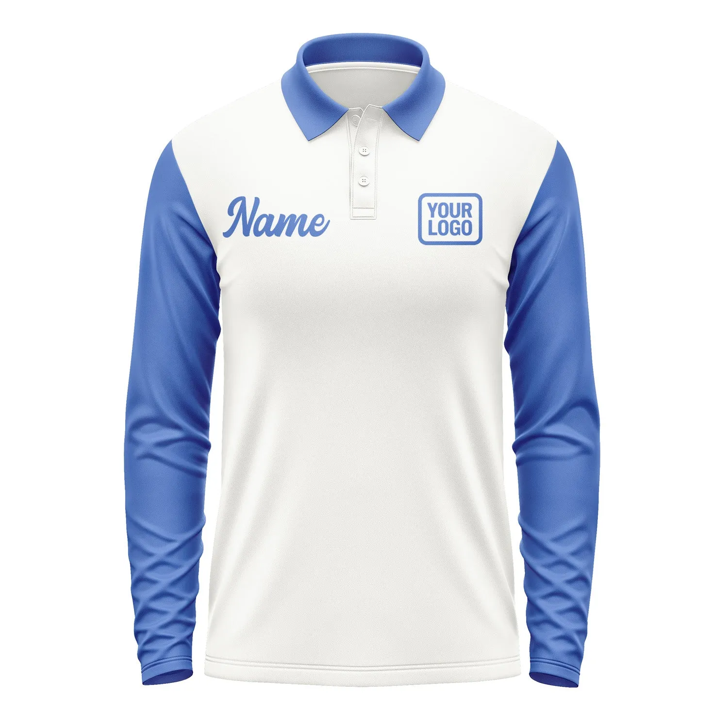 Custom White Sky Blue Long Sleeve Polo Shirt sold by Tailorly product image thumbnail 2