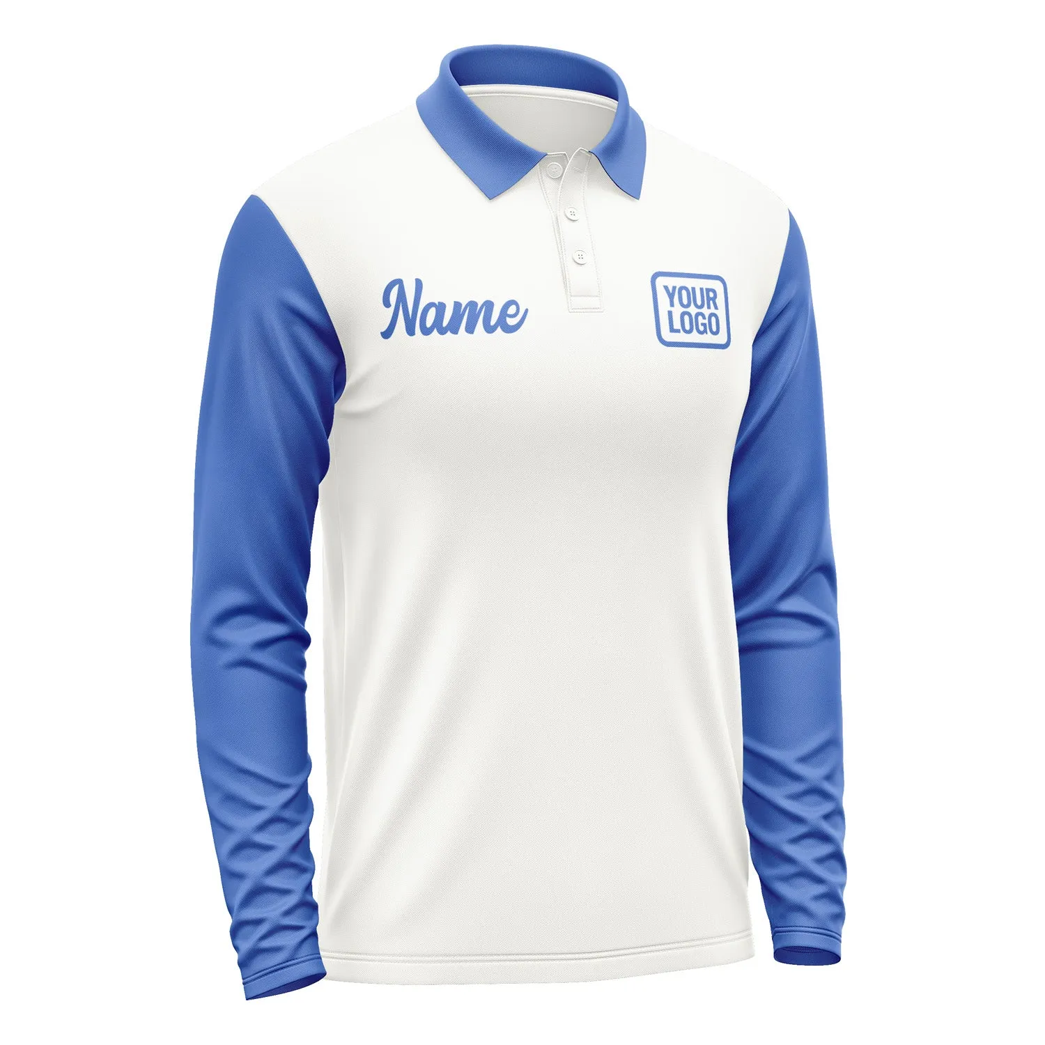 Custom White Sky Blue Long Sleeve Polo Shirt sold by Tailorly product image thumbnail 4