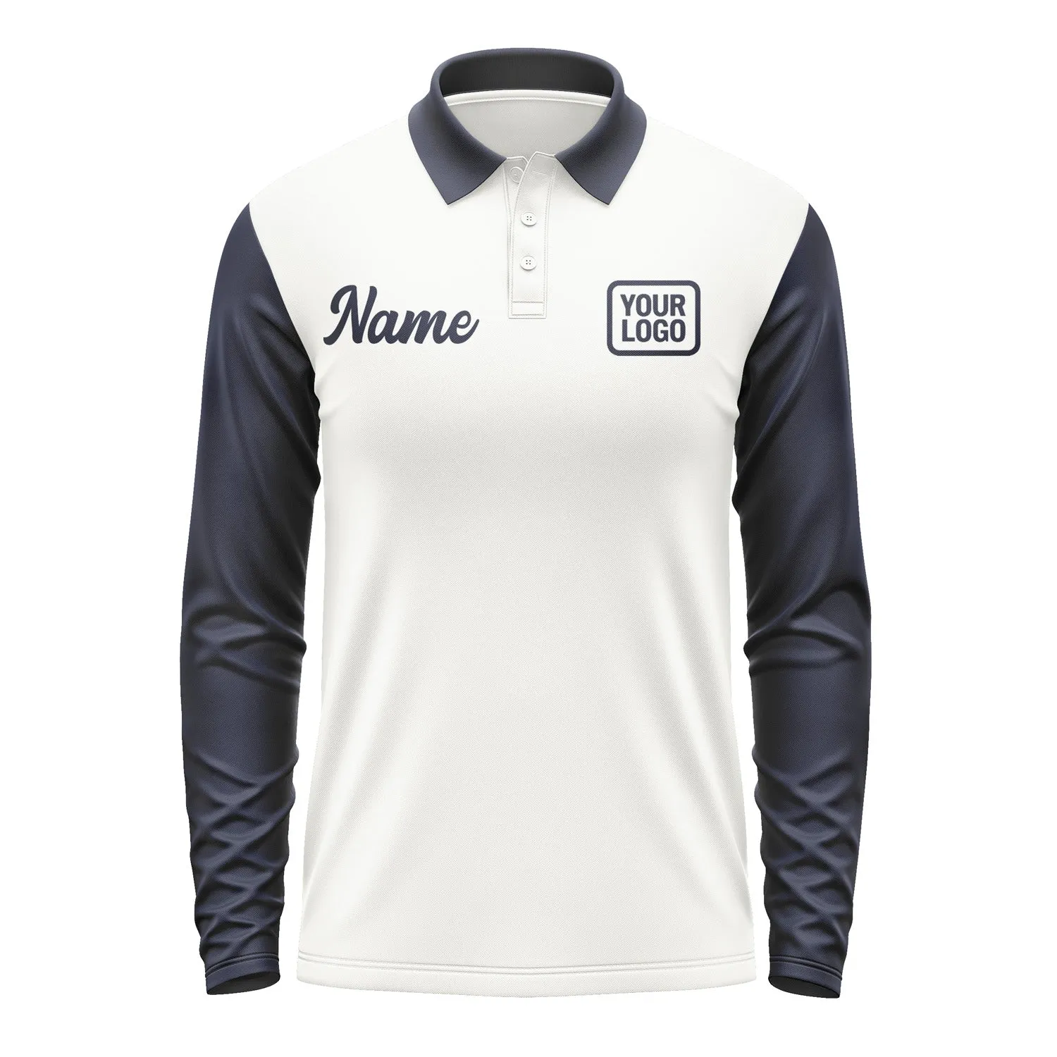 Custom White Navy Long Sleeve Polo Shirt sold by Tailorly product image thumbnail 2