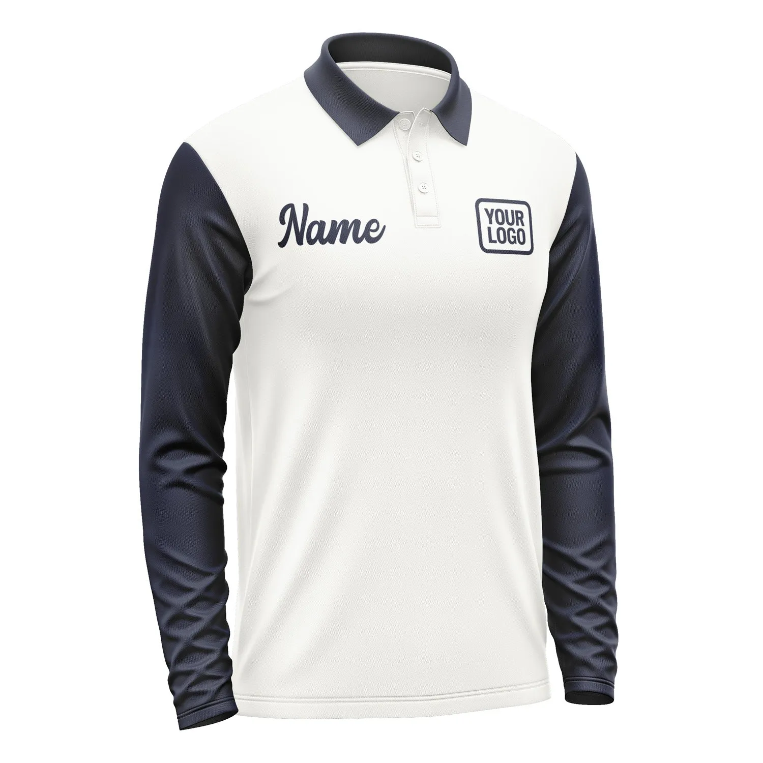 Custom White Navy Long Sleeve Polo Shirt sold by Tailorly product image thumbnail 4