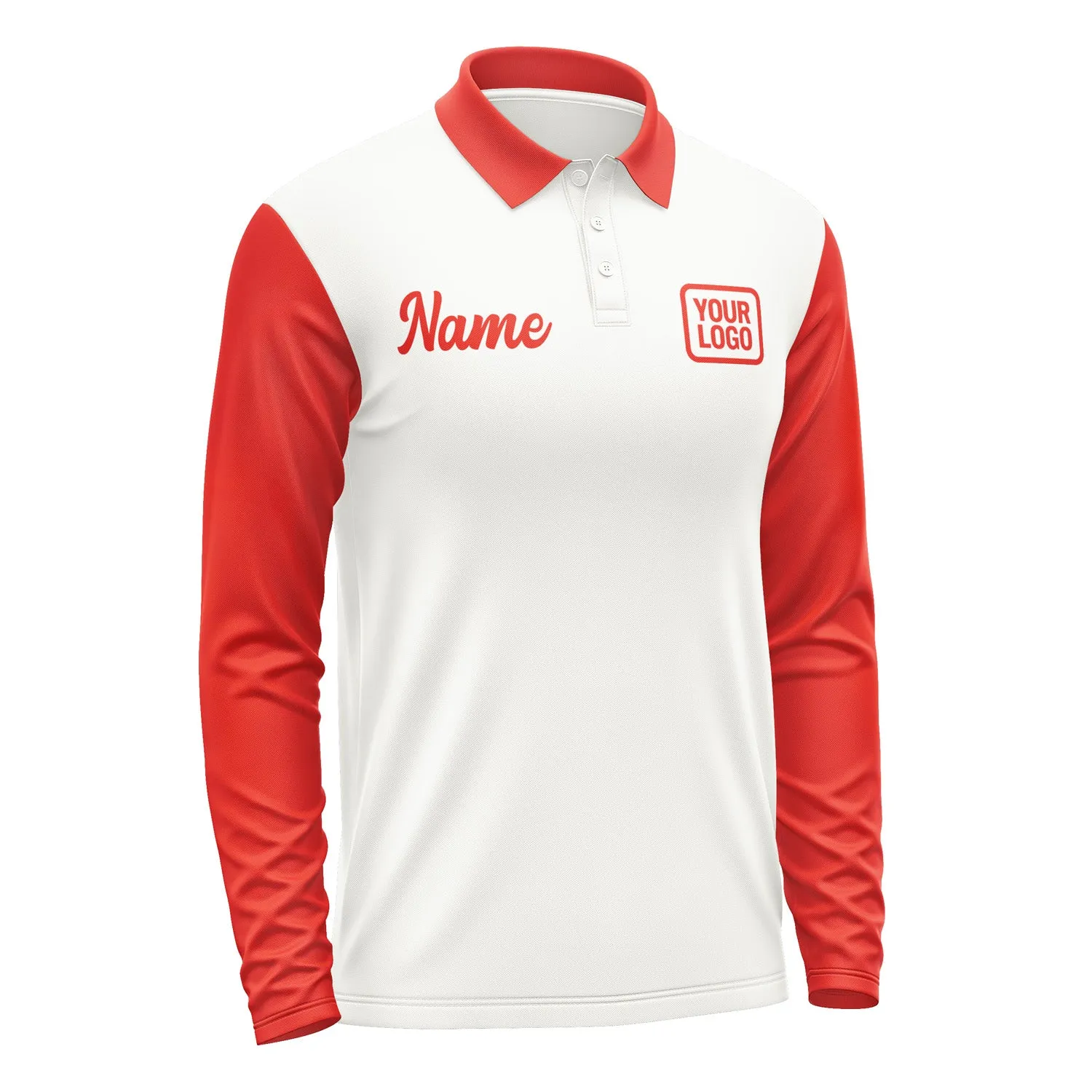 Custom White Orange Red Long Sleeve Polo Shirt sold by Tailorly product image thumbnail 4