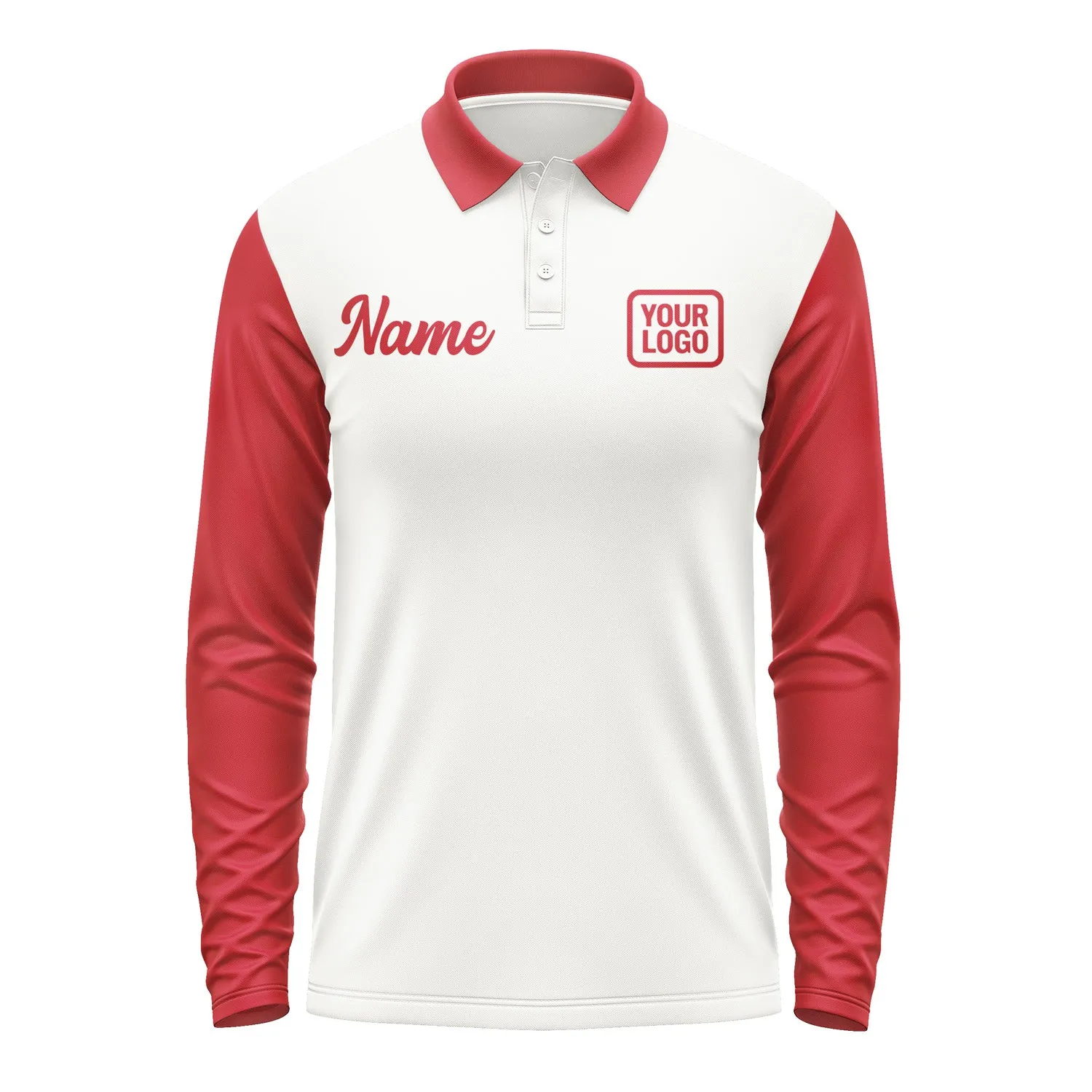 Custom White Red Long Sleeve Polo Shirt sold by Tailorly product image thumbnail 2