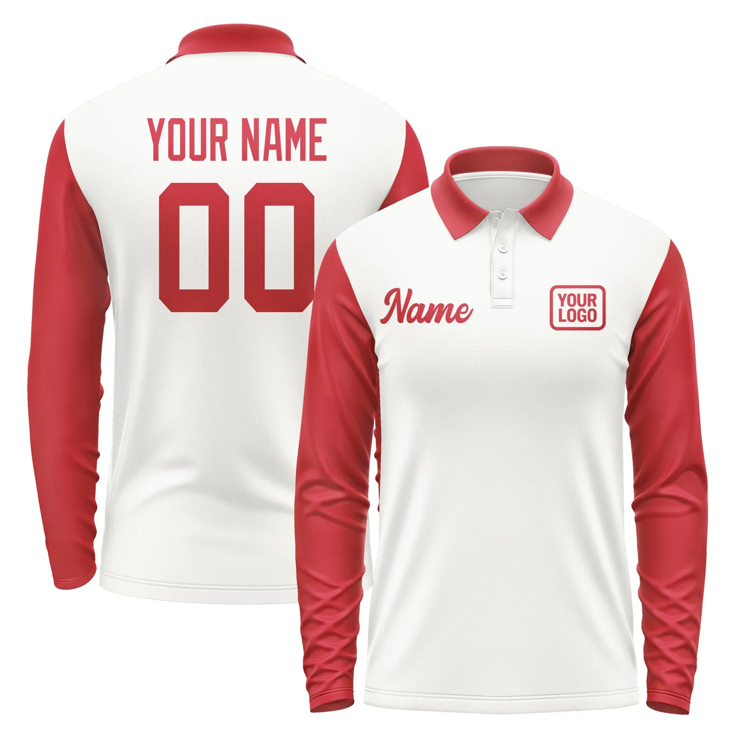 Custom White Red Long Sleeve Polo Shirt sold by Tailorly