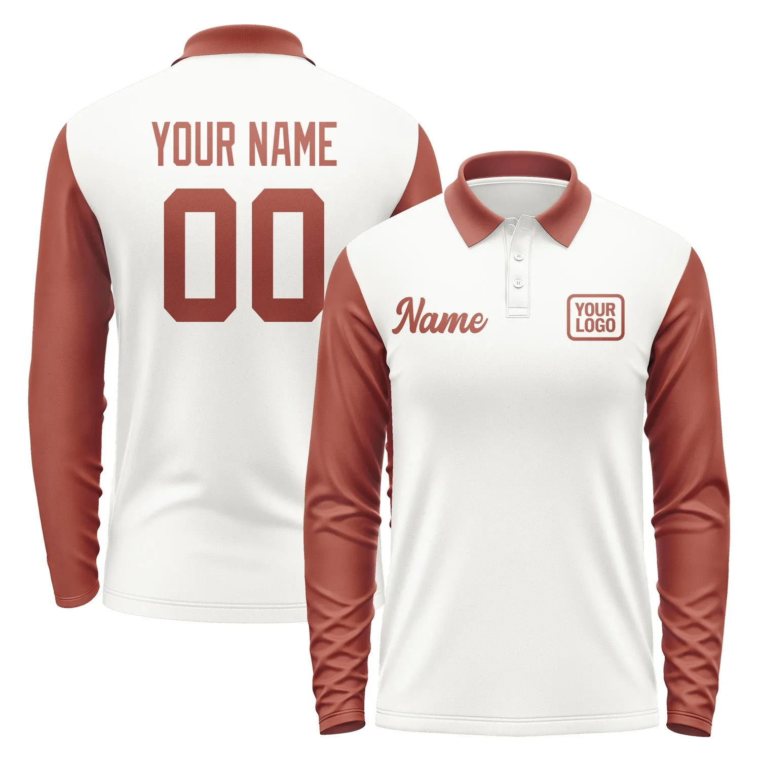 Custom White Coral Red Long Sleeve Polo Shirt sold by Tailorly