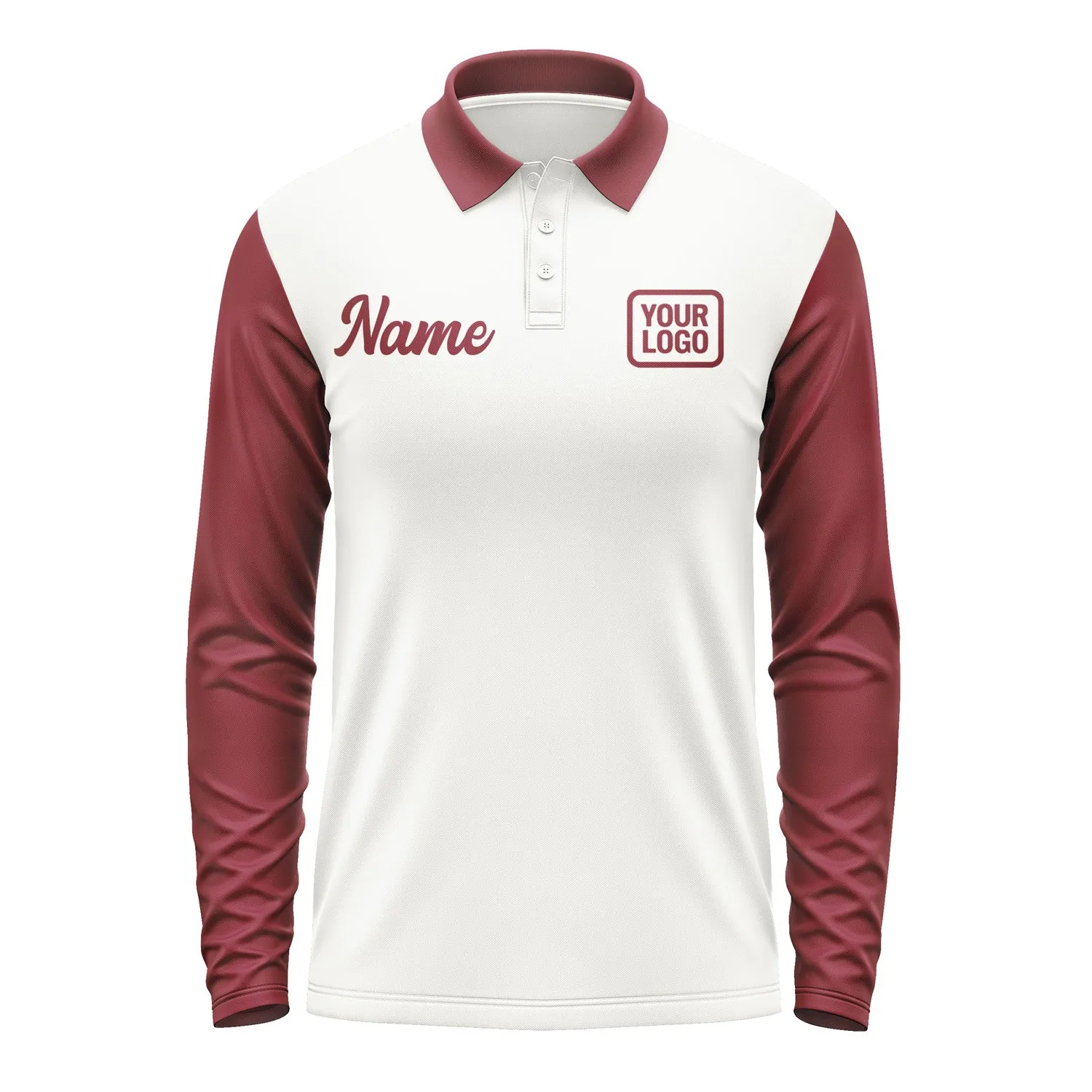 Custom White Crimson Red Long Sleeve Polo Shirt sold by Tailorly product image thumbnail 2