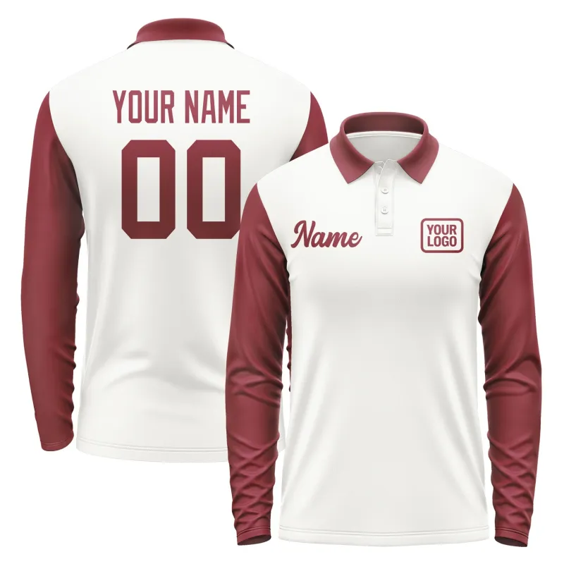 Custom White Crimson Red Long Sleeve Polo Shirt sold by Tailorly