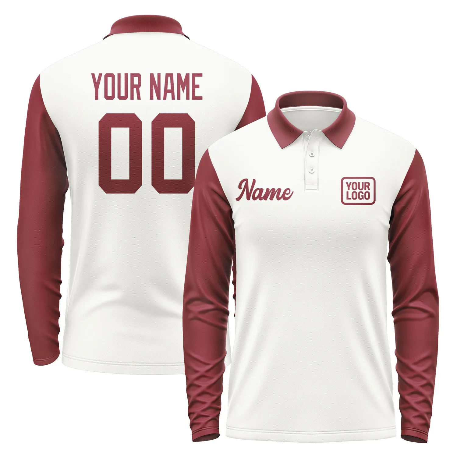Custom White Crimson Red Long Sleeve Polo Shirt sold by Tailorly