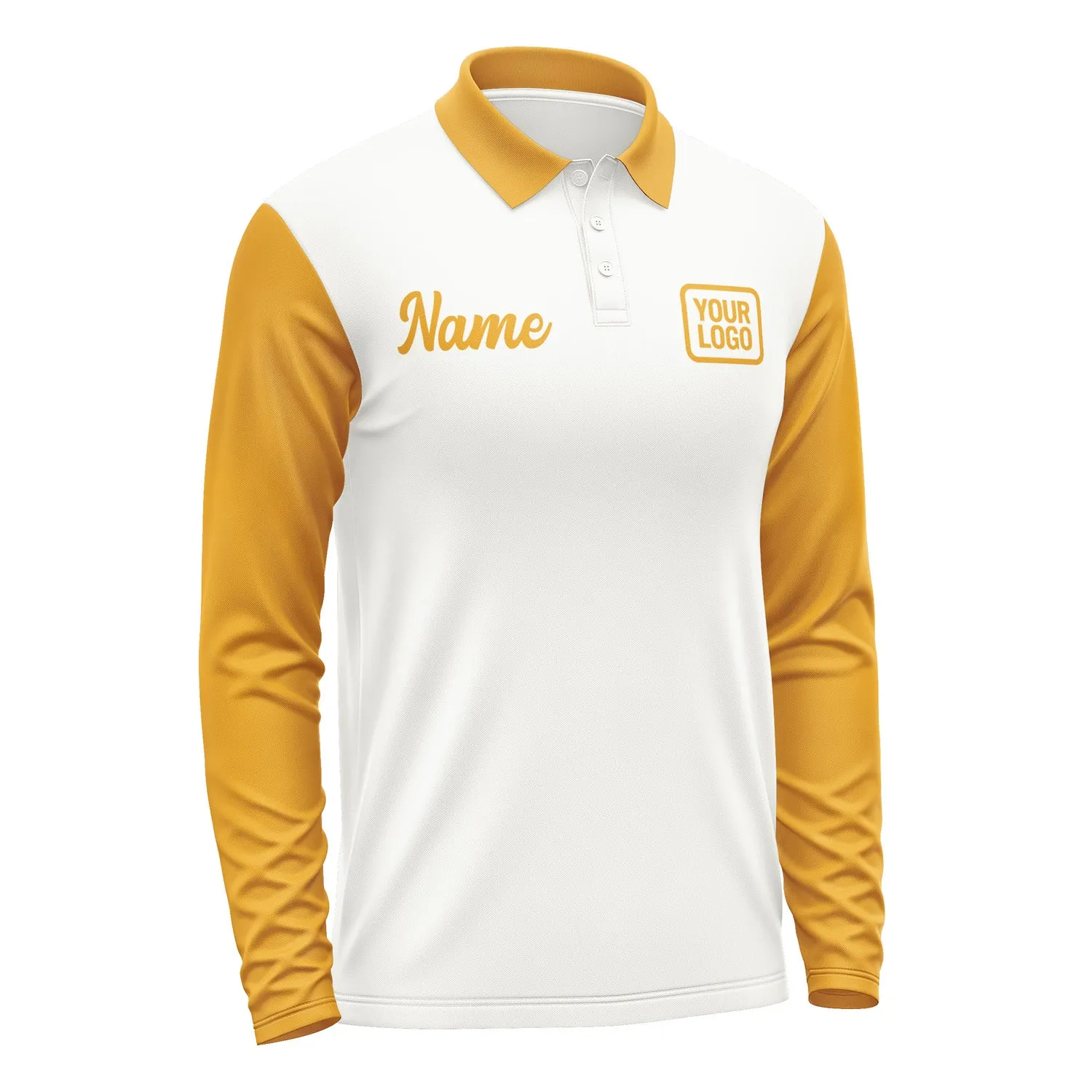 Custom White Yellow Long Sleeve Polo Shirt sold by Tailorly product image thumbnail 4
