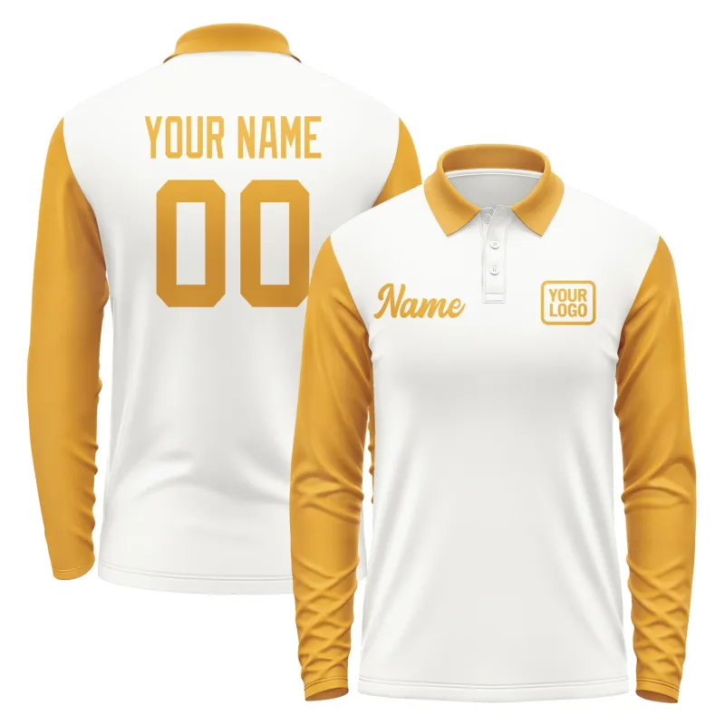 Custom White Yellow Long Sleeve Polo Shirt sold by Tailorly
