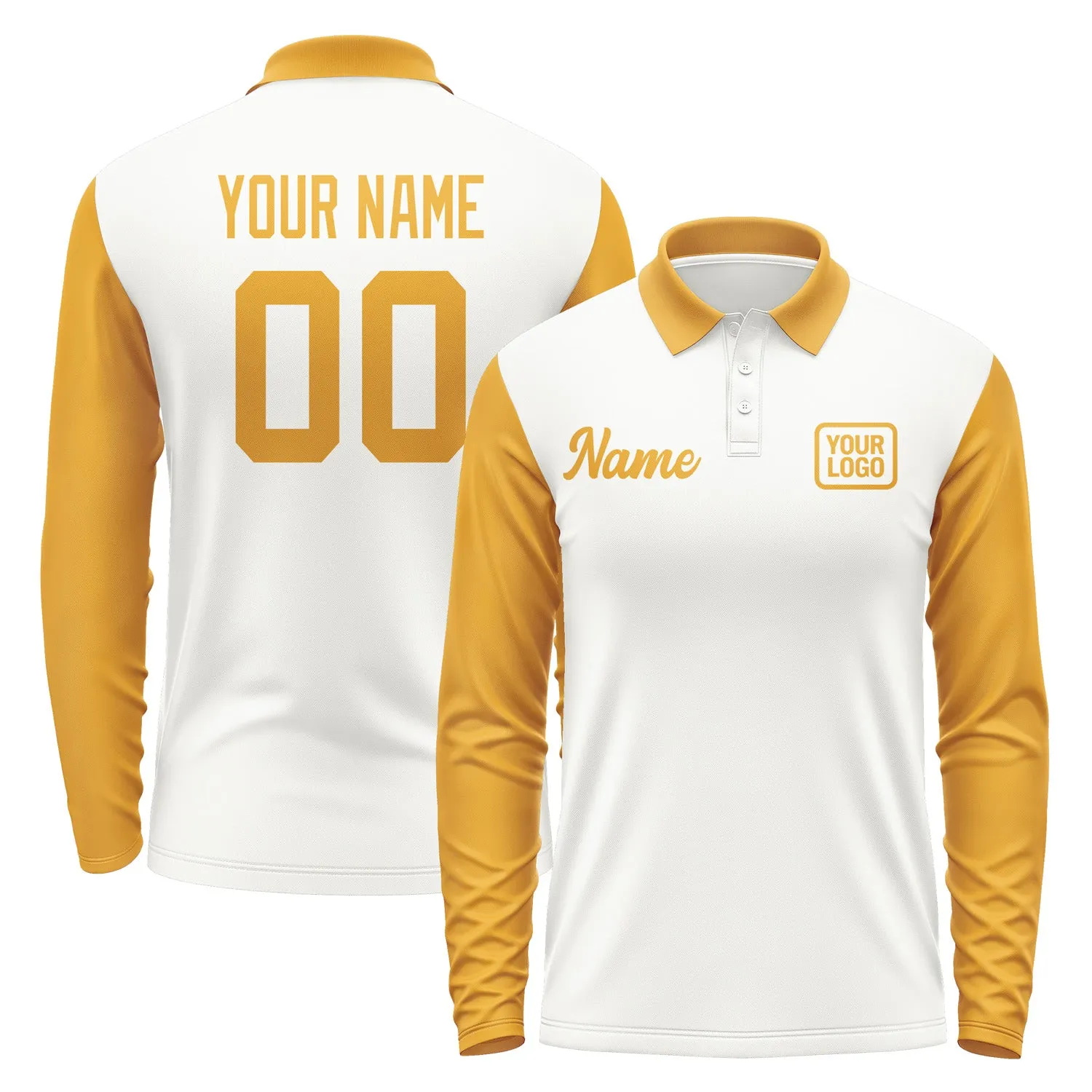 Custom White Yellow Long Sleeve Polo Shirt sold by Tailorly