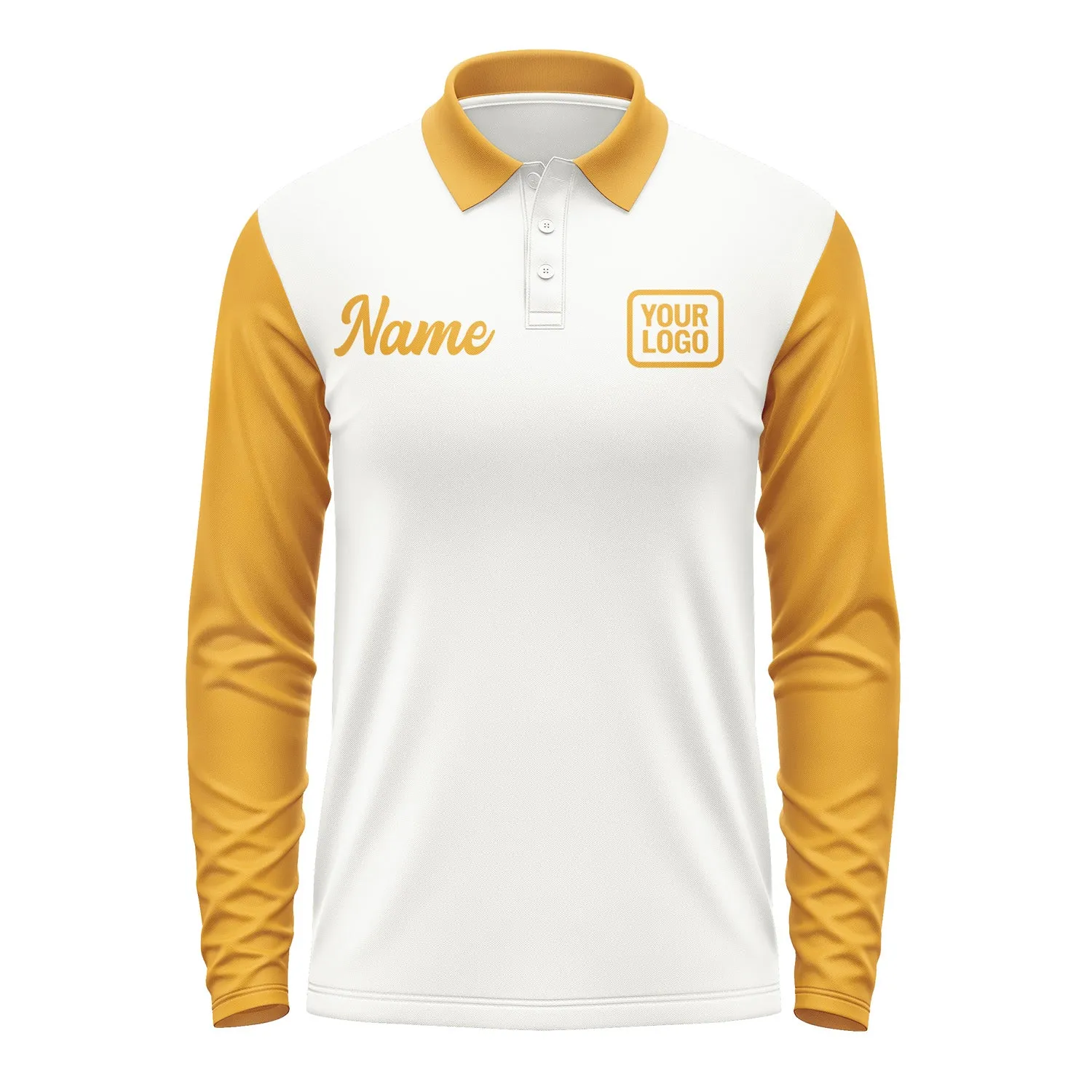 Custom White Yellow Long Sleeve Polo Shirt sold by Tailorly product image thumbnail 2