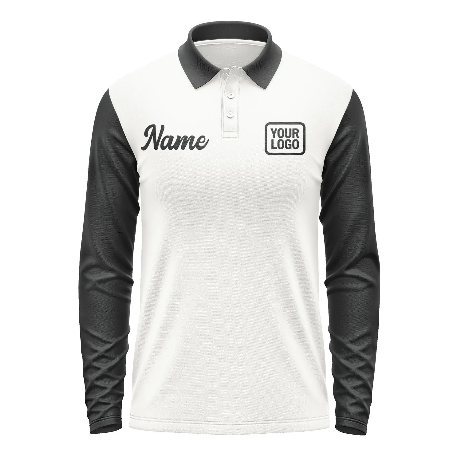 Custom White Black Long Sleeve Polo Shirt sold by Tailorly product image thumbnail 2