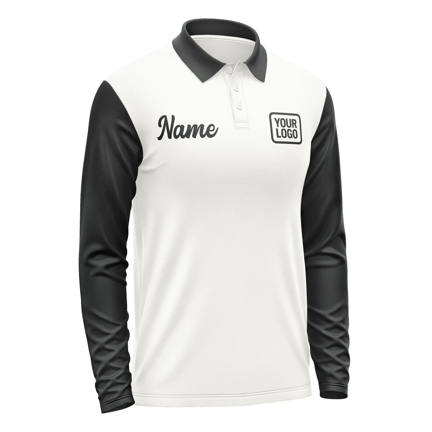 Custom White Black Long Sleeve Polo Shirt sold by Tailorly product image thumbnail 4