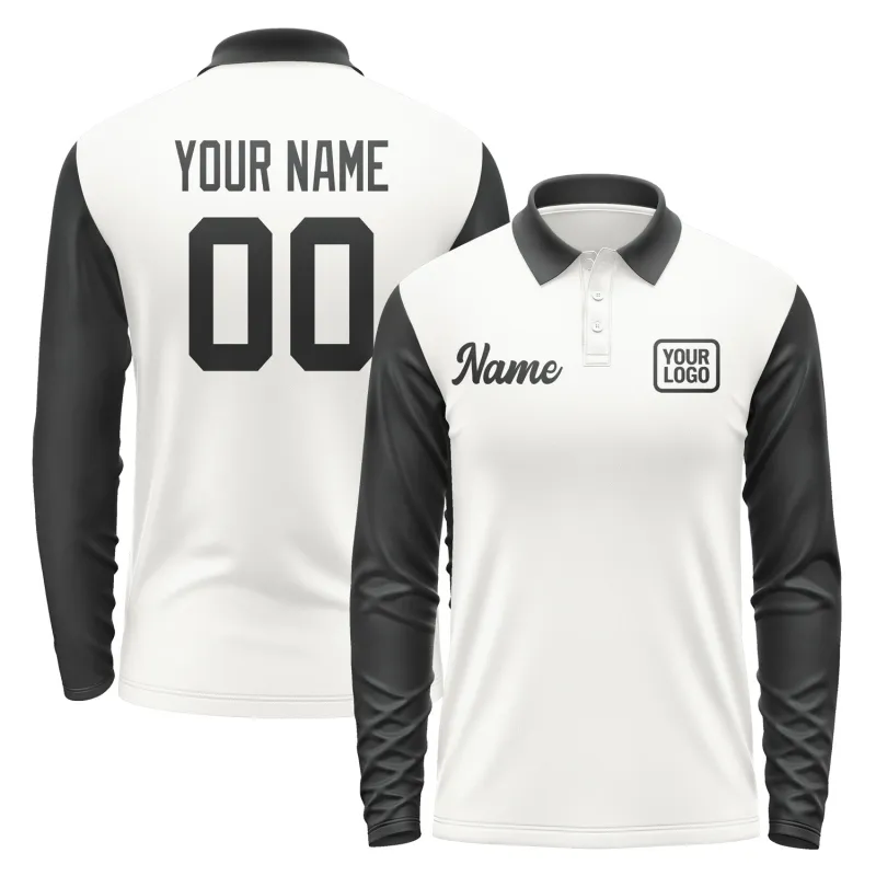 Custom White Black Long Sleeve Polo Shirt sold by Tailorly