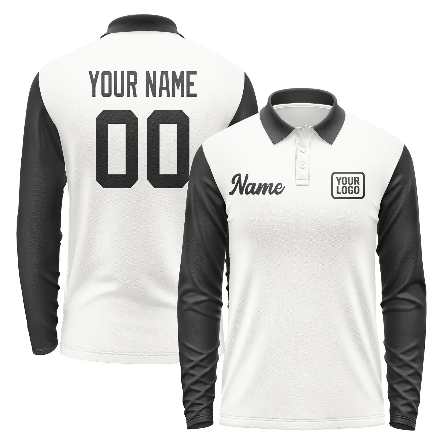 Custom White Black Long Sleeve Polo Shirt sold by Tailorly