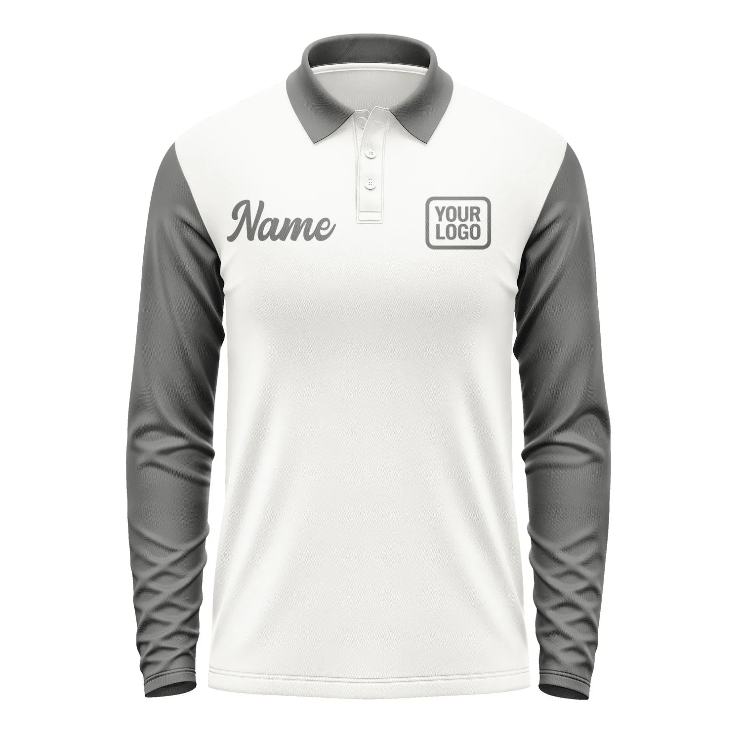 Custom White Dark Grey Long Sleeve Polo Shirt sold by Tailorly product image thumbnail 2
