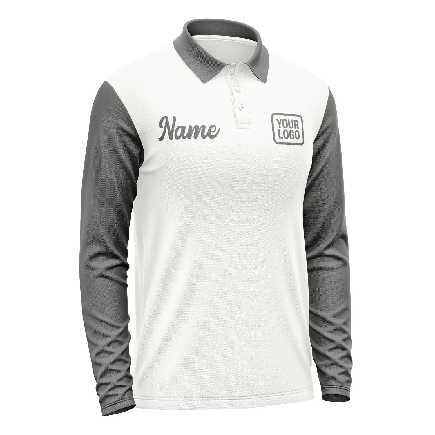Custom White Dark Grey Long Sleeve Polo Shirt sold by Tailorly product image thumbnail 4