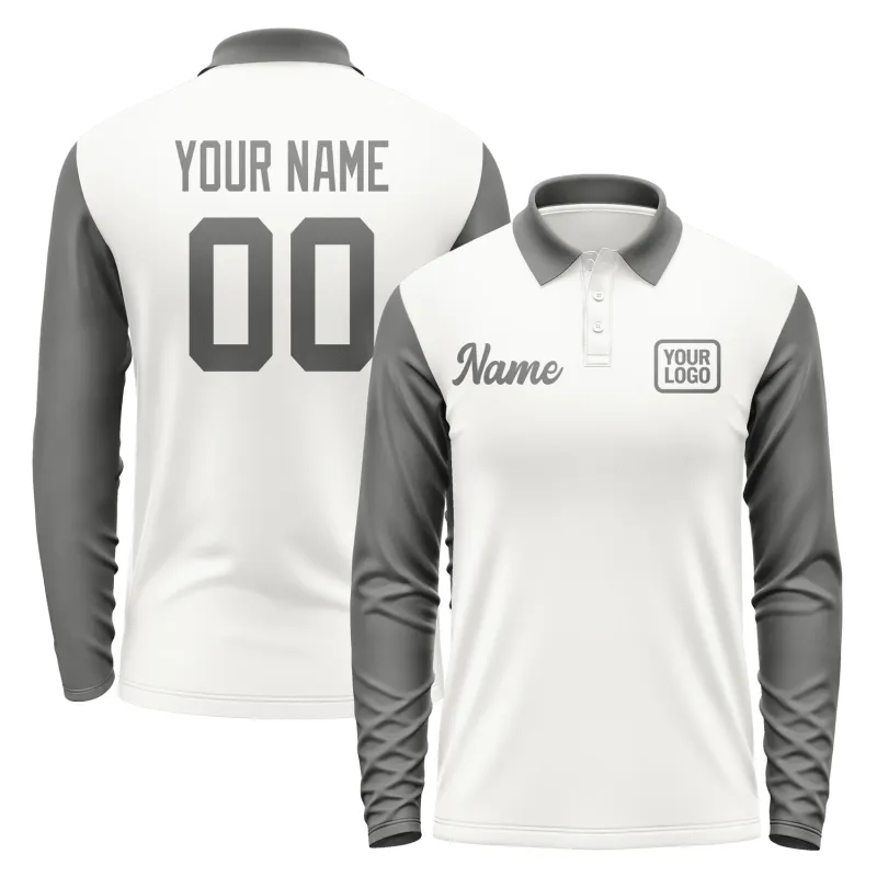 Custom White Dark Grey Long Sleeve Polo Shirt sold by Tailorly