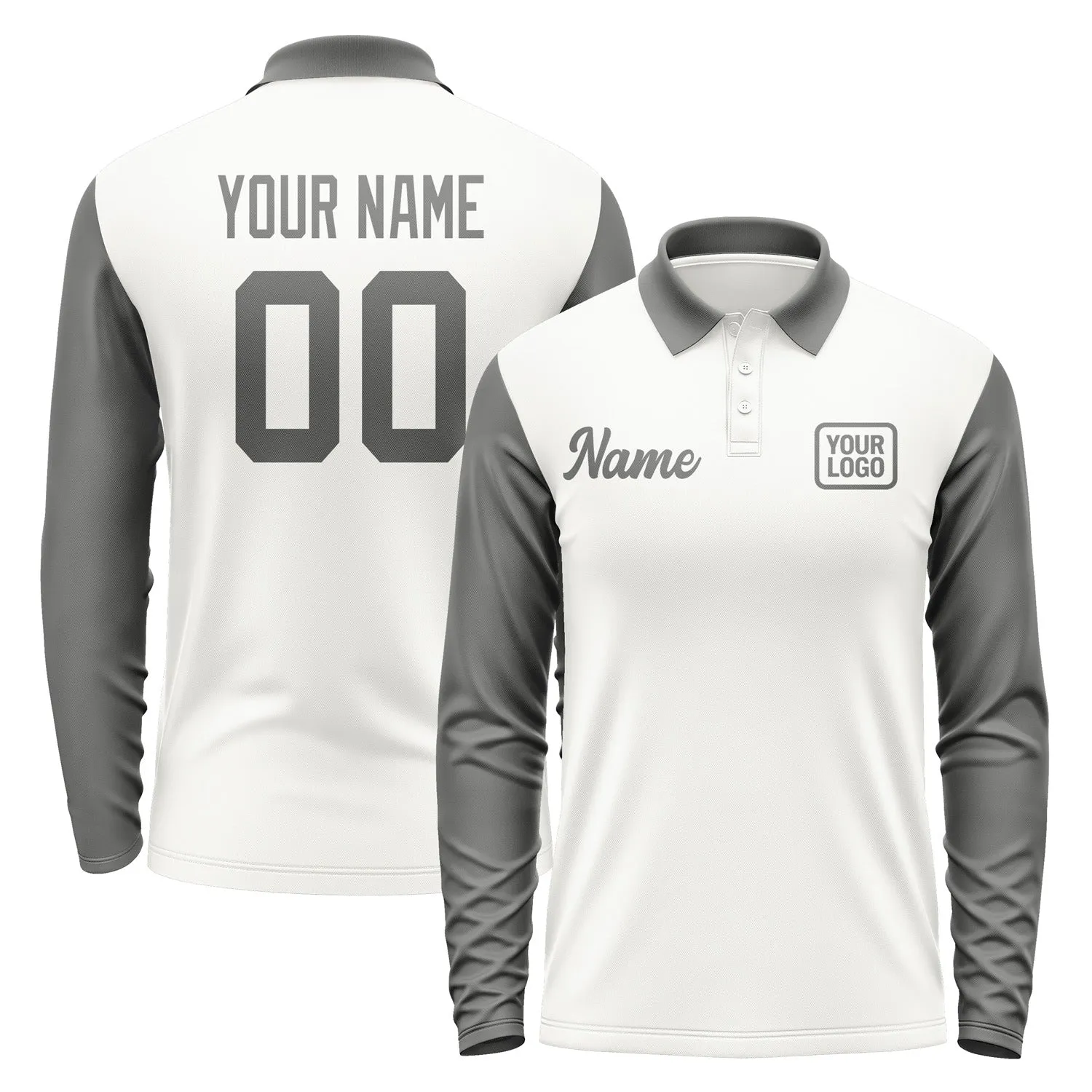 Custom White Dark Grey Long Sleeve Polo Shirt sold by Tailorly