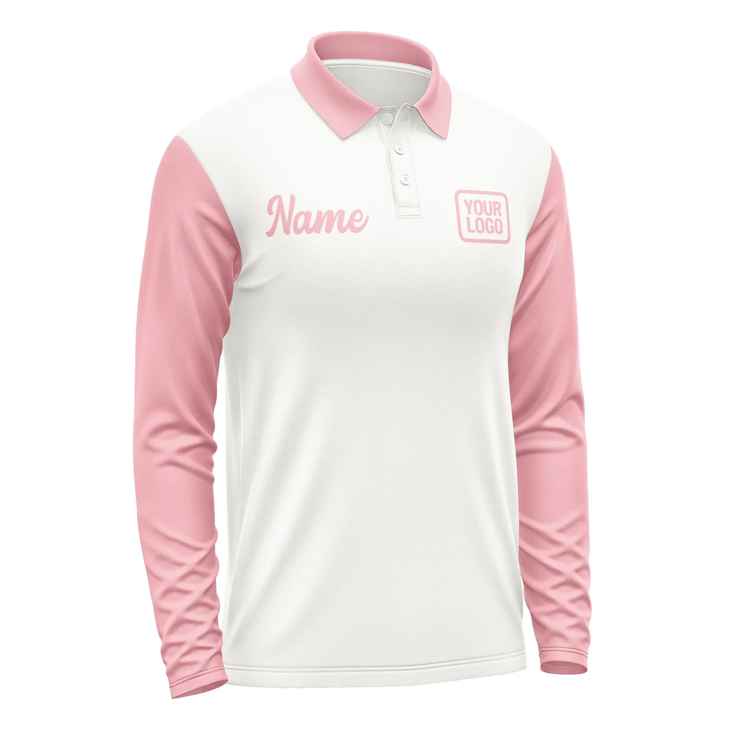 Custom White Light Pink Long Sleeve Polo Shirt sold by Tailorly product image thumbnail 4