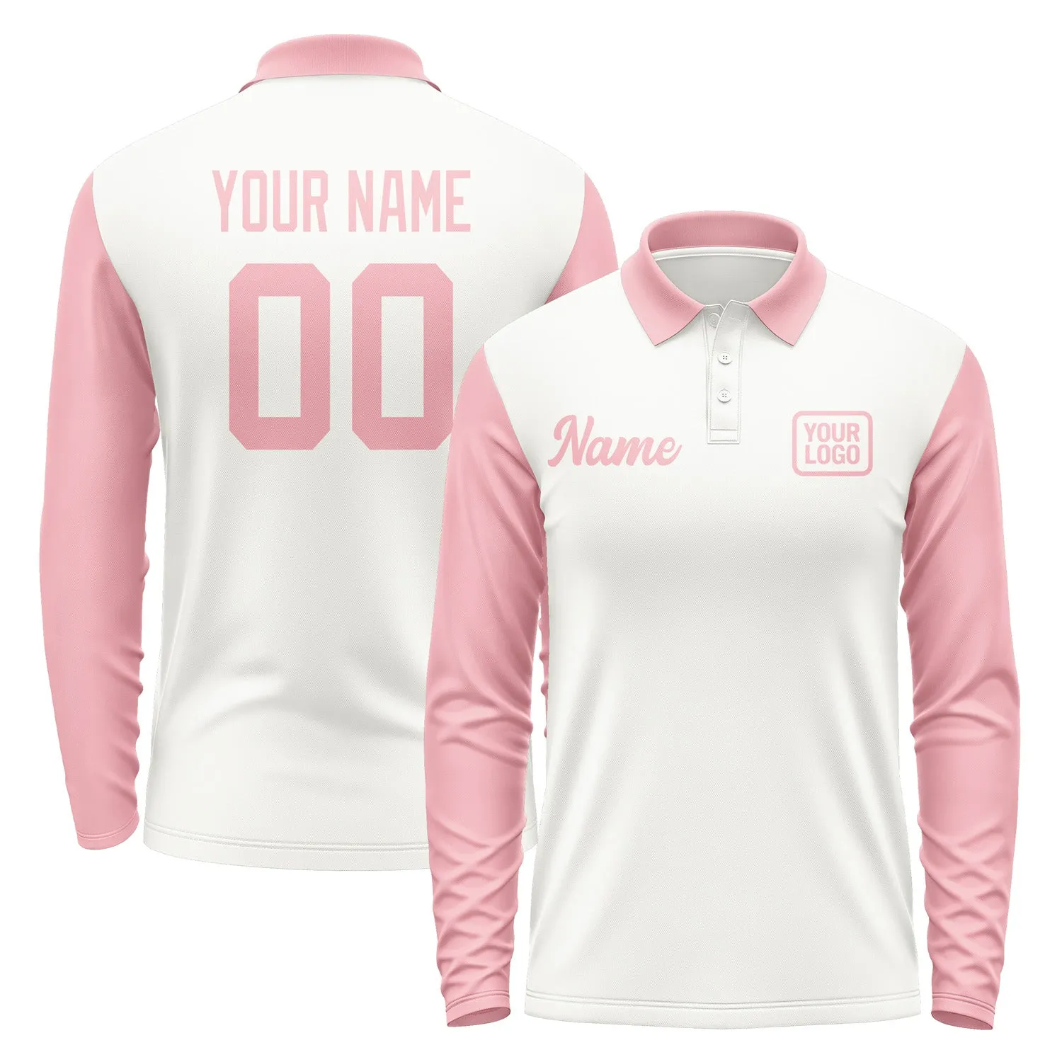 Custom White Light Pink Long Sleeve Polo Shirt sold by Tailorly