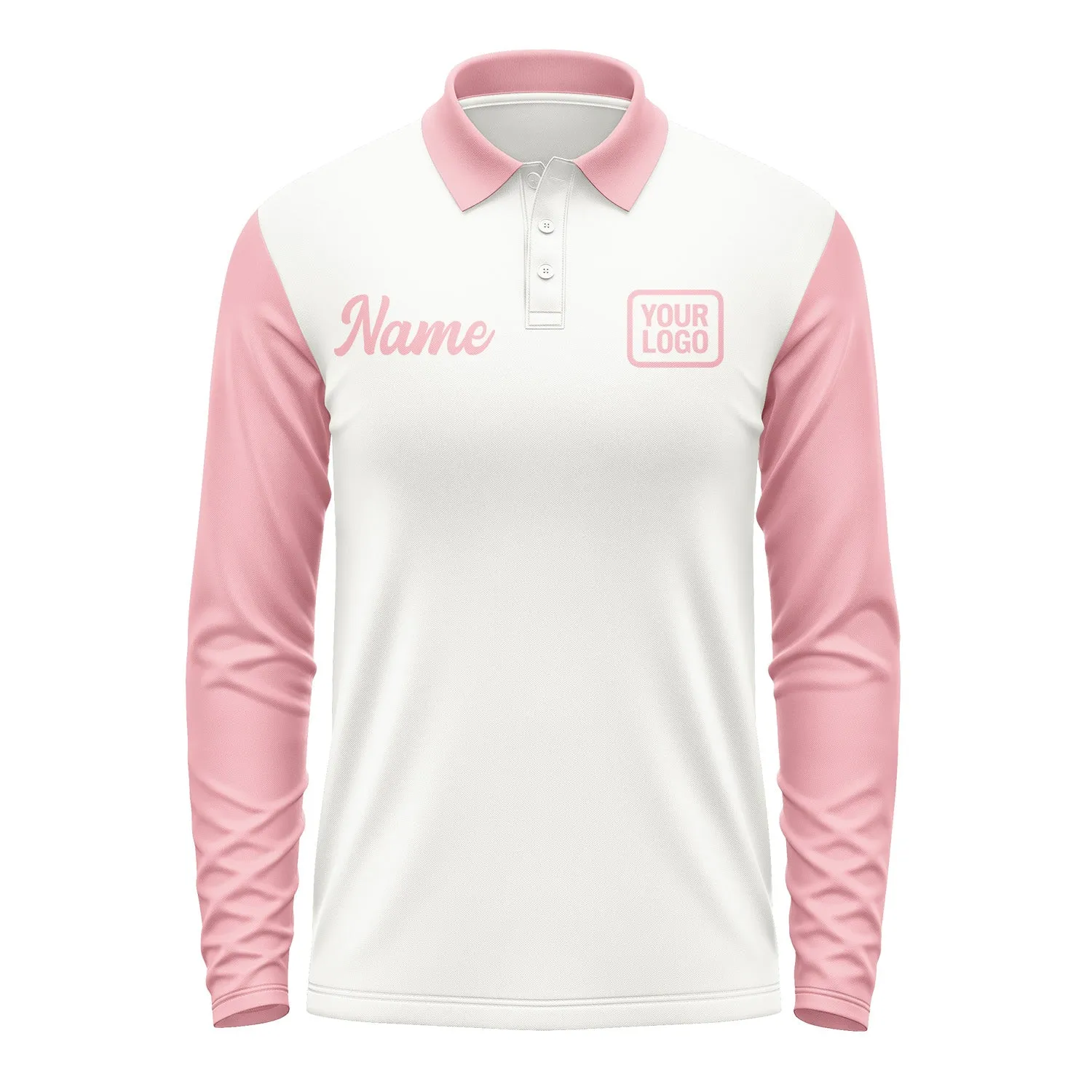 Custom White Light Pink Long Sleeve Polo Shirt sold by Tailorly product image thumbnail 2