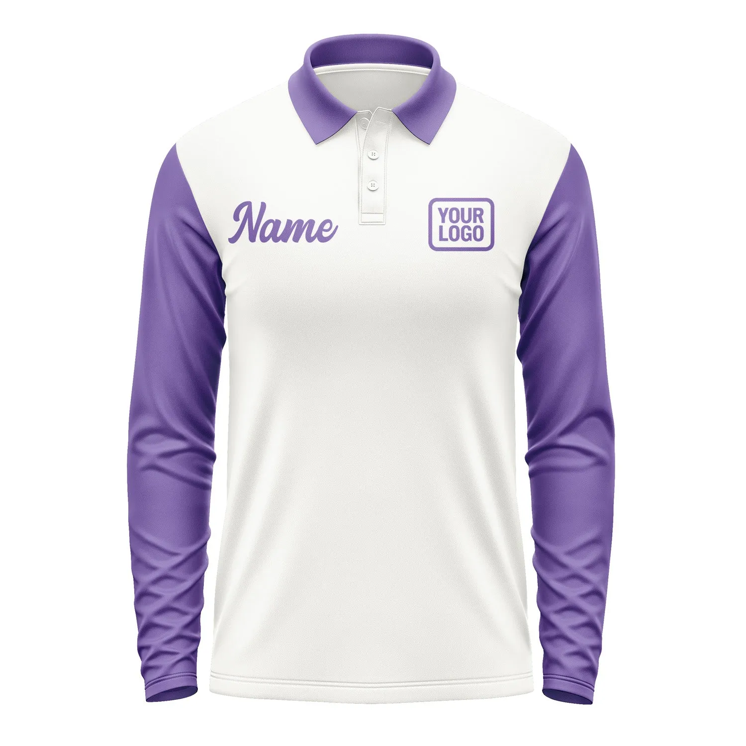 Custom White Light Purple Long Sleeve Polo Shirt sold by Tailorly product image thumbnail 2