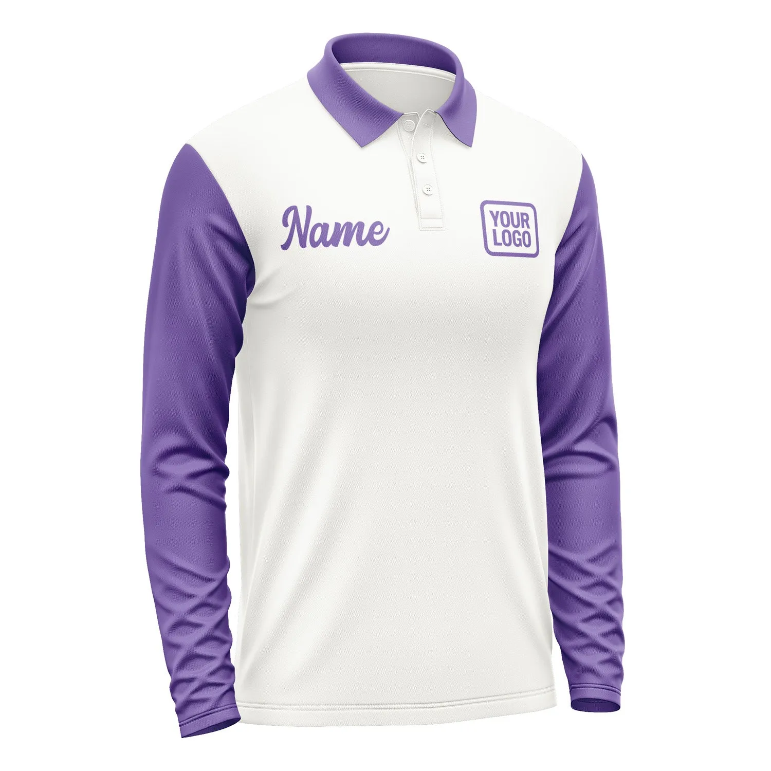Custom White Light Purple Long Sleeve Polo Shirt sold by Tailorly product image thumbnail 4