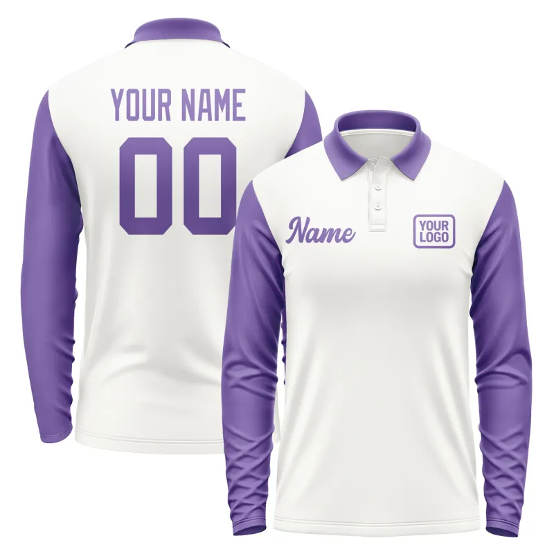 Custom White Light Purple Long Sleeve Polo Shirt sold by Tailorly