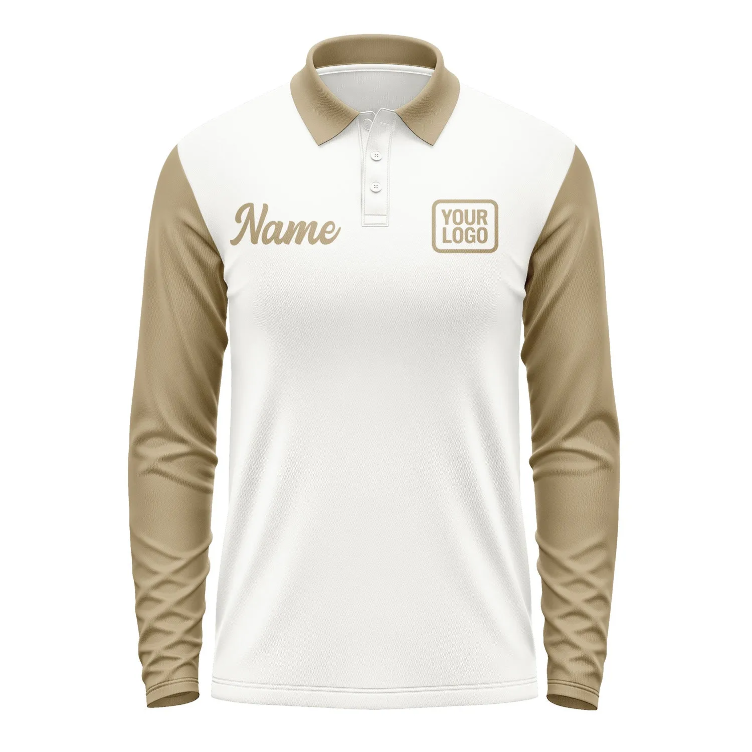 Custom White Light Khaki Long Sleeve Polo Shirt sold by Tailorly product image thumbnail 2