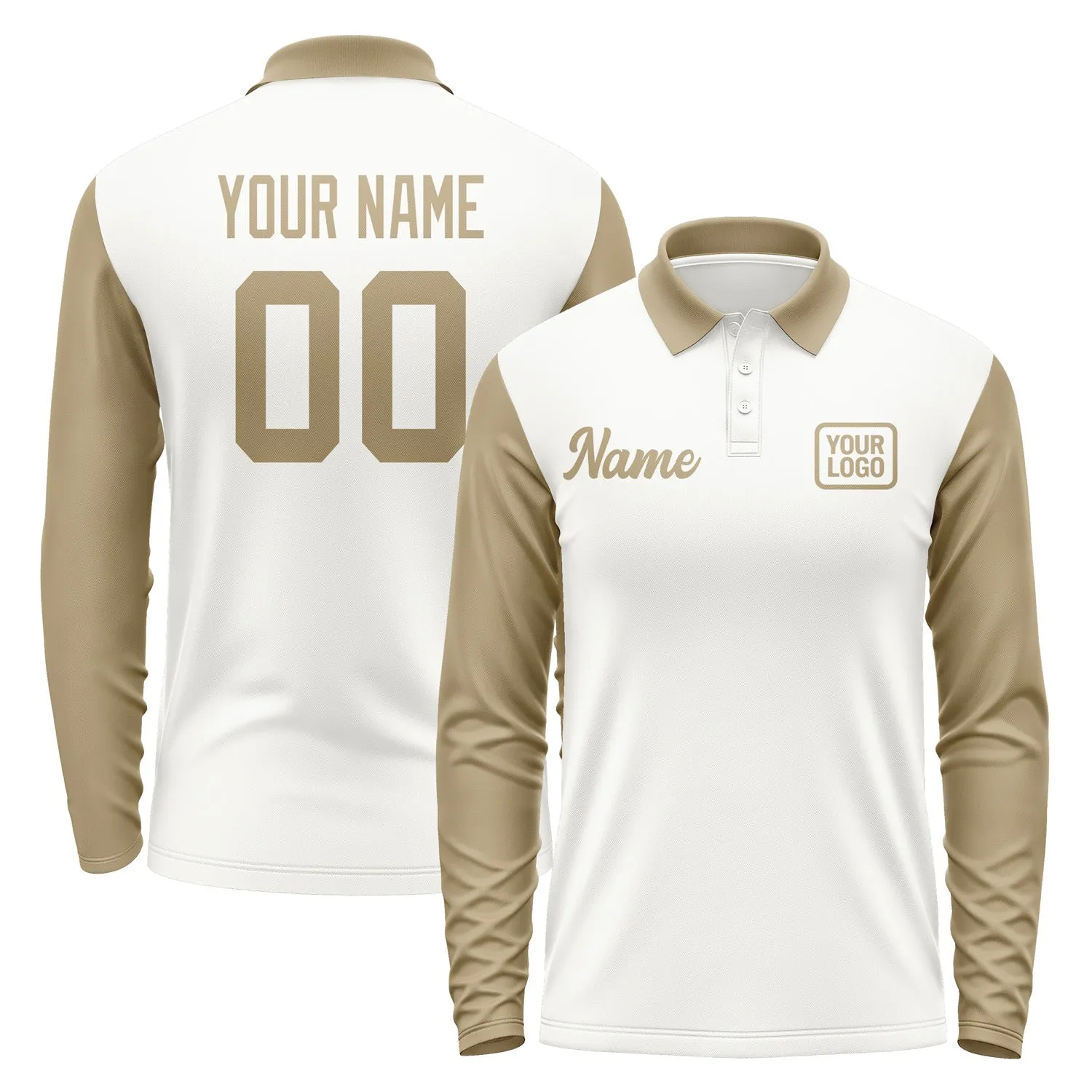 Custom White Light Khaki Long Sleeve Polo Shirt sold by Tailorly