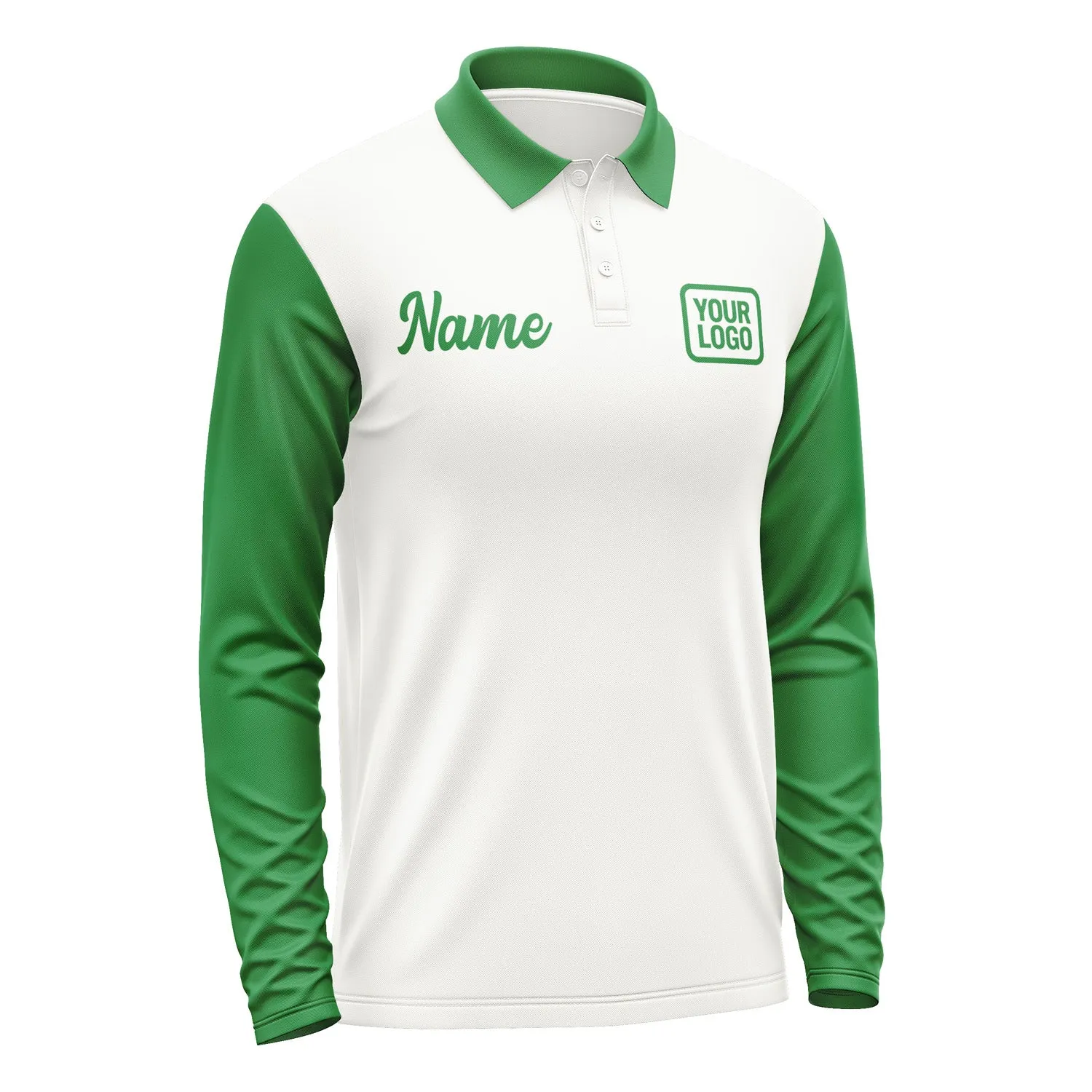 Custom White Emerald Green Long Sleeve Polo Shirt sold by Tailorly product image thumbnail 4