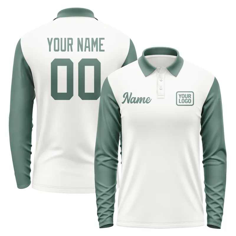 Custom White Blue Green Long Sleeve Polo Shirt sold by Tailorly