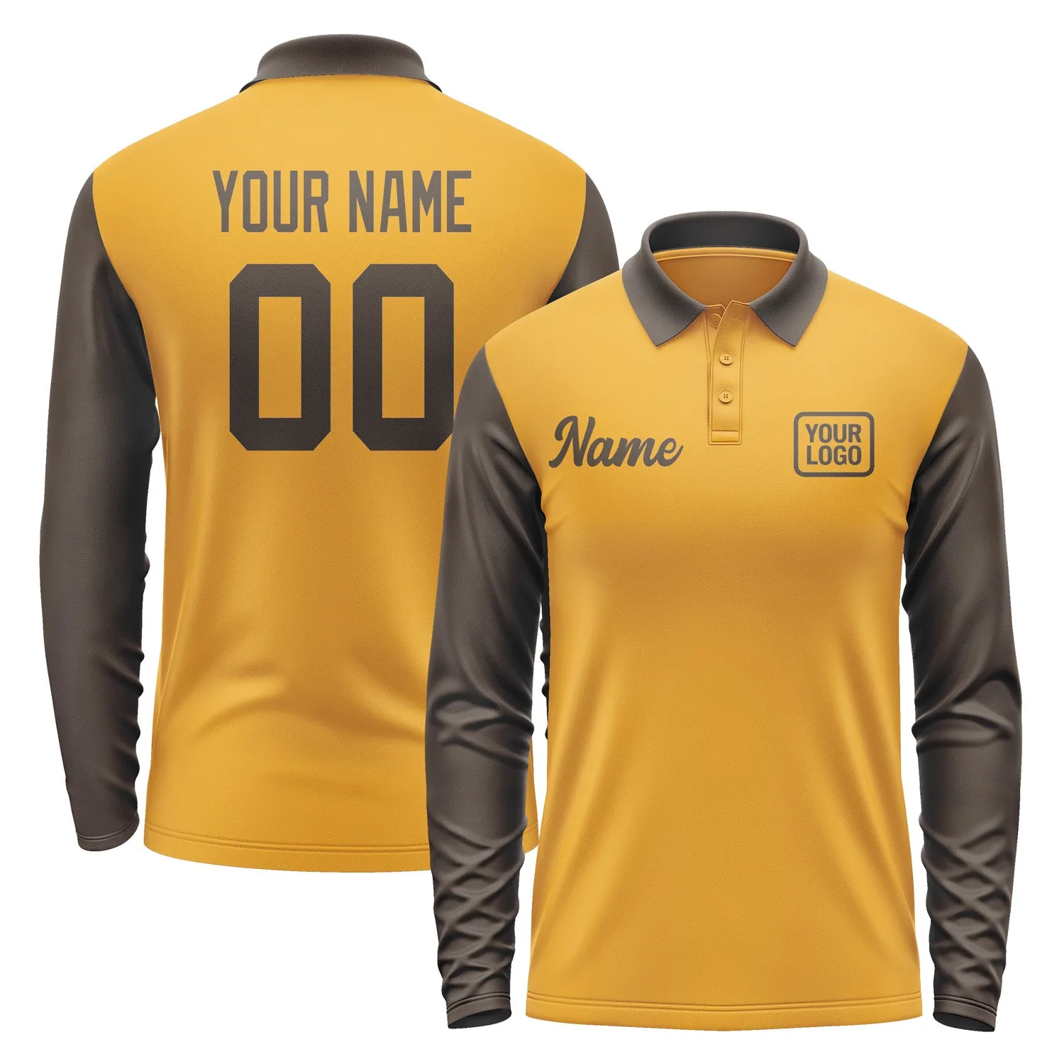 Custom Yellow Brown Long Sleeve Polo Shirt sold by Tailorly