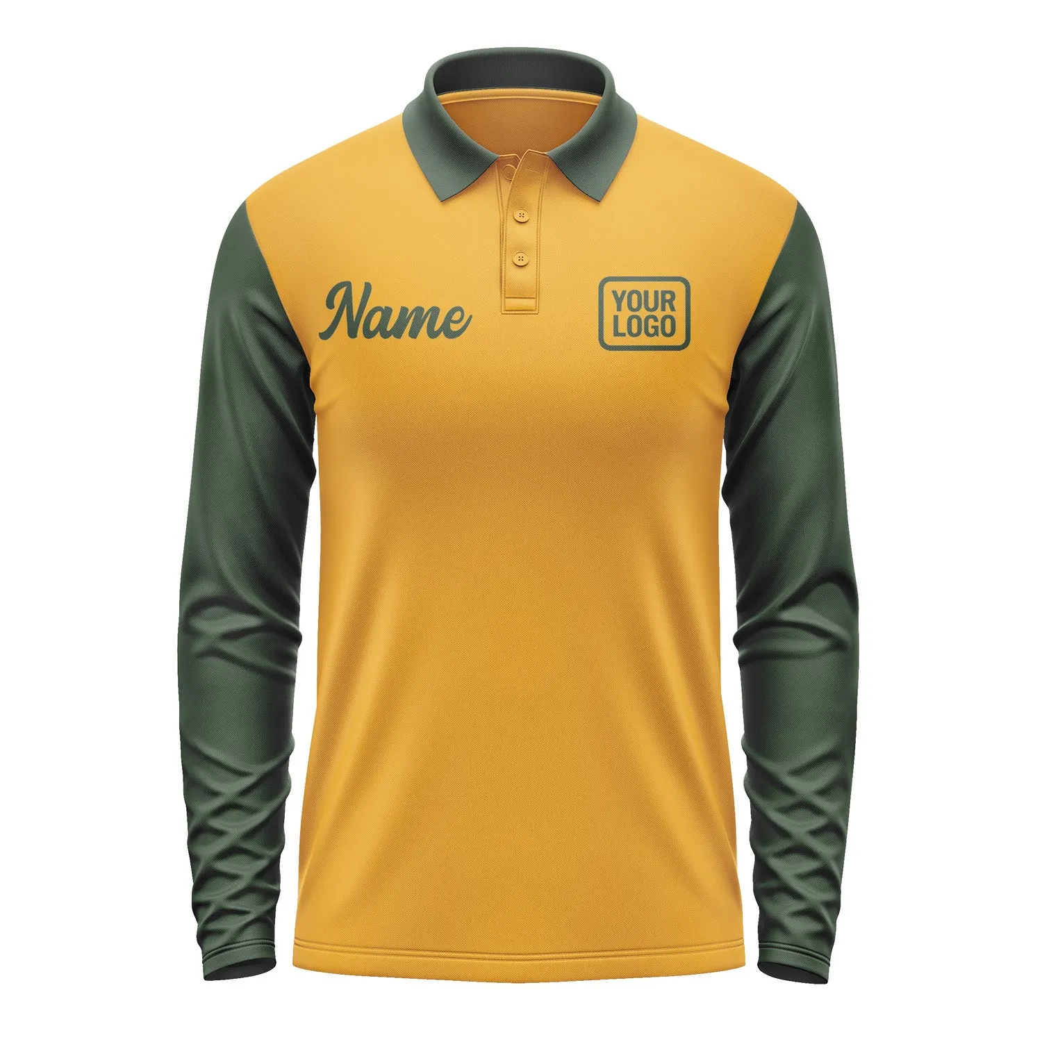 Custom Yellow Dark Green Long Sleeve Polo Shirt sold by Tailorly product image thumbnail 2