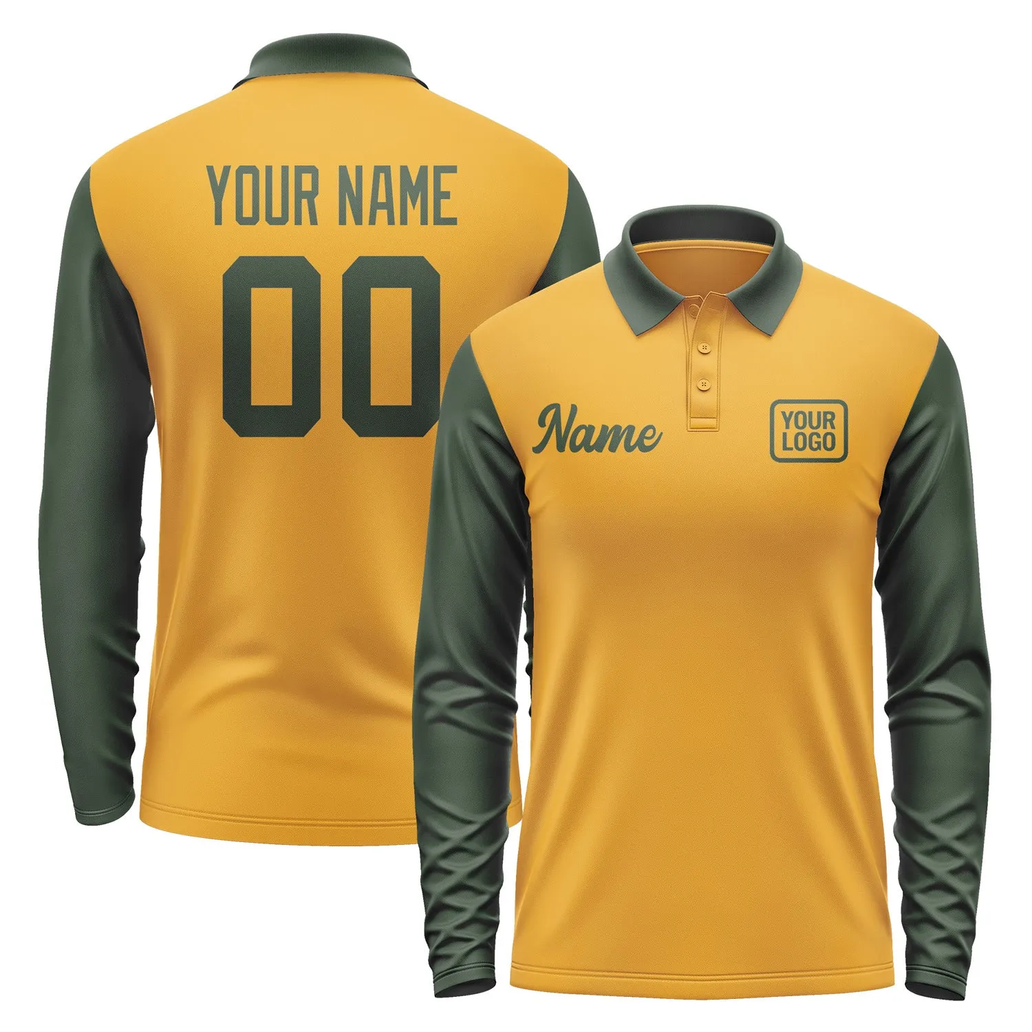 Custom Yellow Dark Green Long Sleeve Polo Shirt sold by Tailorly