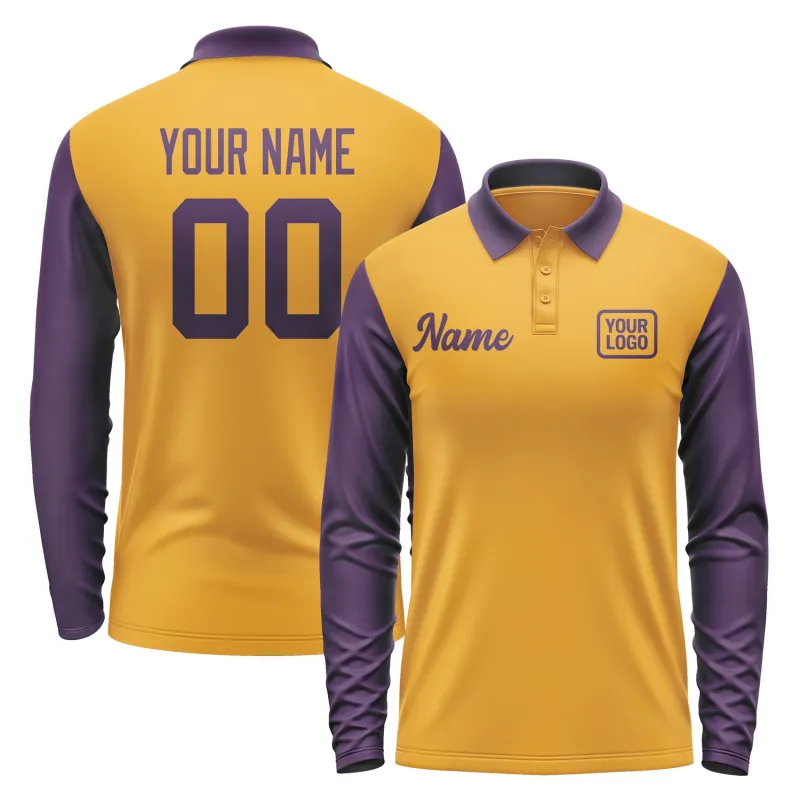 Custom Yellow Purple Long Sleeve Polo Shirt sold by Tailorly