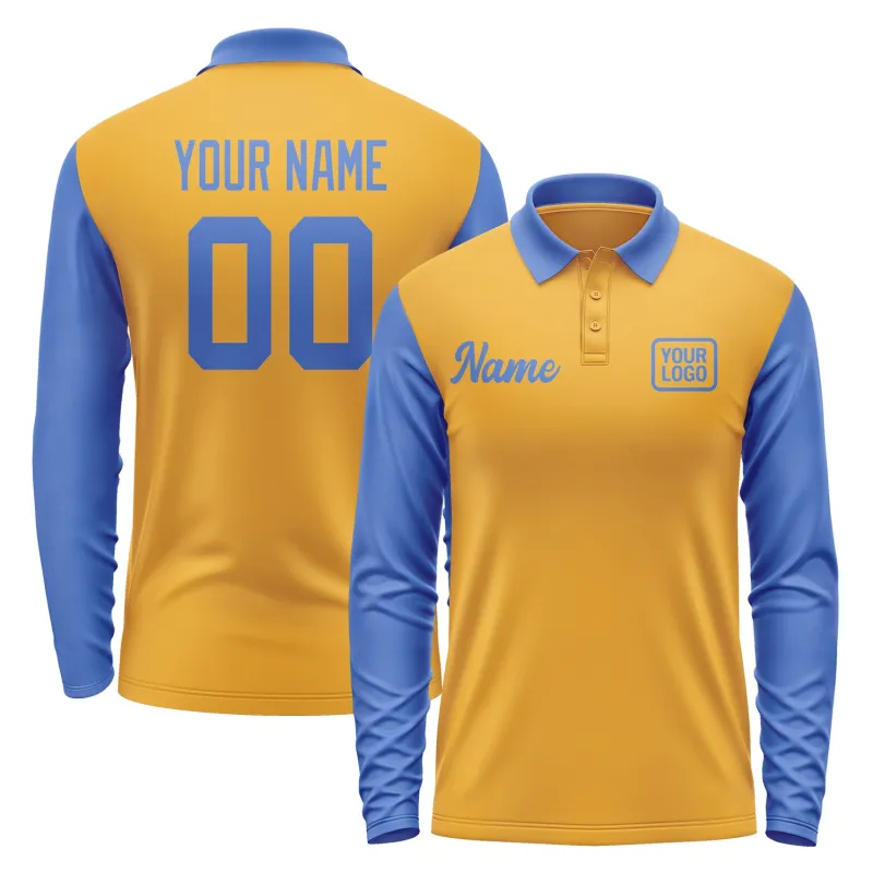 Custom Yellow Sky Blue Long Sleeve Polo Shirt sold by Tailorly